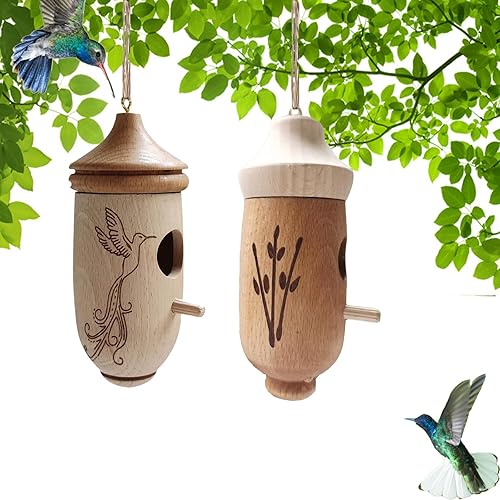2 casas de colibríes, casas de colibrí de madera para anidar, casas de colibríes para colgar en el exterior, columpio de colibrí para gorrión Wren