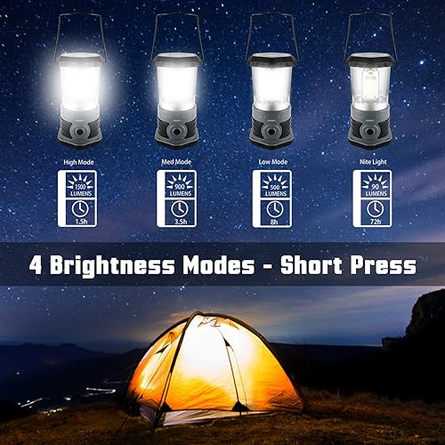 Miniatura 6 de Linterna LED para campamento, 1500 lm para cortes de energía con 4 baterías D incluidas, linterna con 4 modos de luz, luz de tienda de campaña