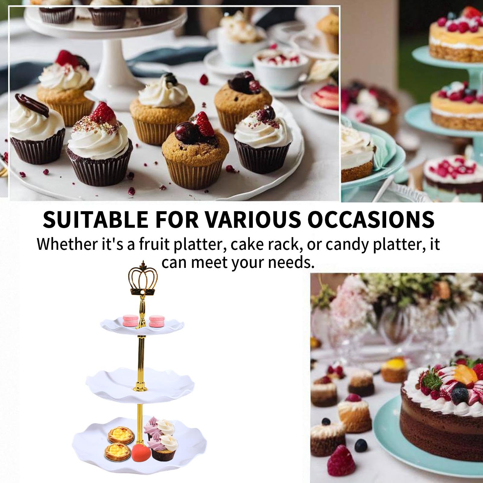 Taartstandaards voor desserttafel | 3-laags fruitbak, cupcake-gelaagde standaard, Europese fruitserveerschaal, dessertkoekjesborden voor bruiloft, feest Taartstandaards voor desserttafel | 3-laags fruitbak, cupcake-gelaagde standaard, Europese fruitserveerschaal, dessertkoekjesborden voor bruiloft, feest