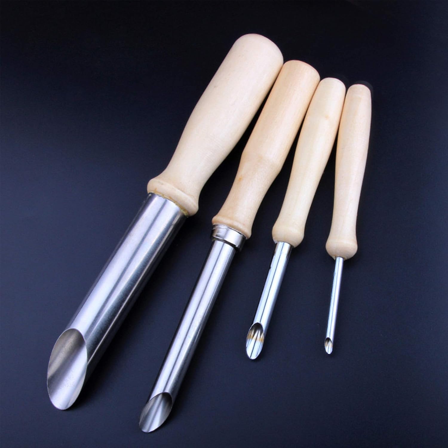 aRtEllcoco 8 Piece Clay Hole Cutters Stainless Steel and Wood Handle Round and Semi Round Pottery Clay Sculpture Ceramic Tools (8pcs Round+Semi Hole Cutters)