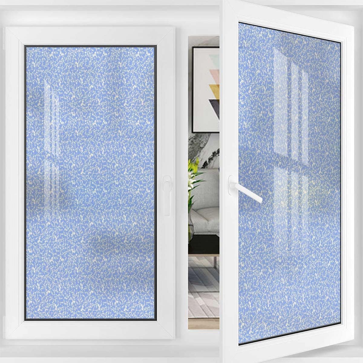 Blue White Window Film No Glue Privacy Glass Film Garden Flower Motif Removable Static Cling Window Film Stickers Flowers Art 31.5Wx62.9L-inch