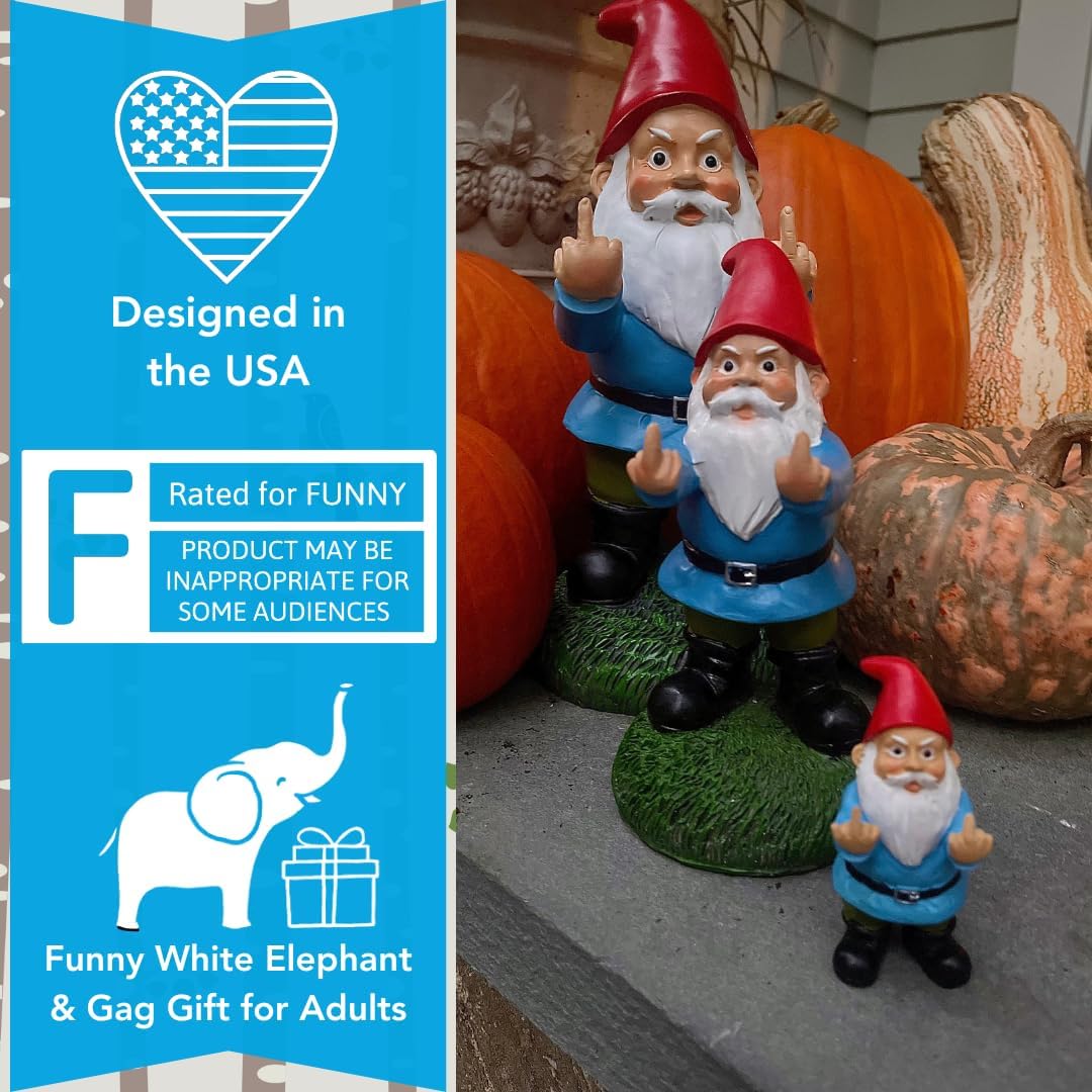 Gnometastic Middle Finger Gnome Statue, Large 12.5" Tall - Original Double Bird Garden Gnome Statue Decoration and Lawn Ornament - Outdoor Funny Garden Gnomes, Lawn Ornament