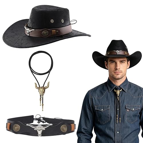 GVMJHYK Sombrero Vaquero Completo con Collar de Calavera de Toro y Banda