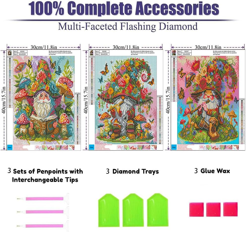 OFRKE Diamond Painting Kits for Adults,3 Pack Flower Dwarf Diamond Art Painting for Beginners, Diamond Round 5D Full Drill Paint with Diamonds Pictures Gem Art Painting Kits DIY Crafts Kits 12x16inch image 3