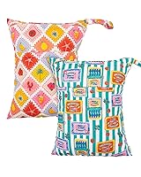 Vista 22 de ALVABABY 2 bolsas para pañales de tela, impermeables, reutilizables, con dos bolsillos con cremallera, viajes, playa, piscina, guardería, artículos
