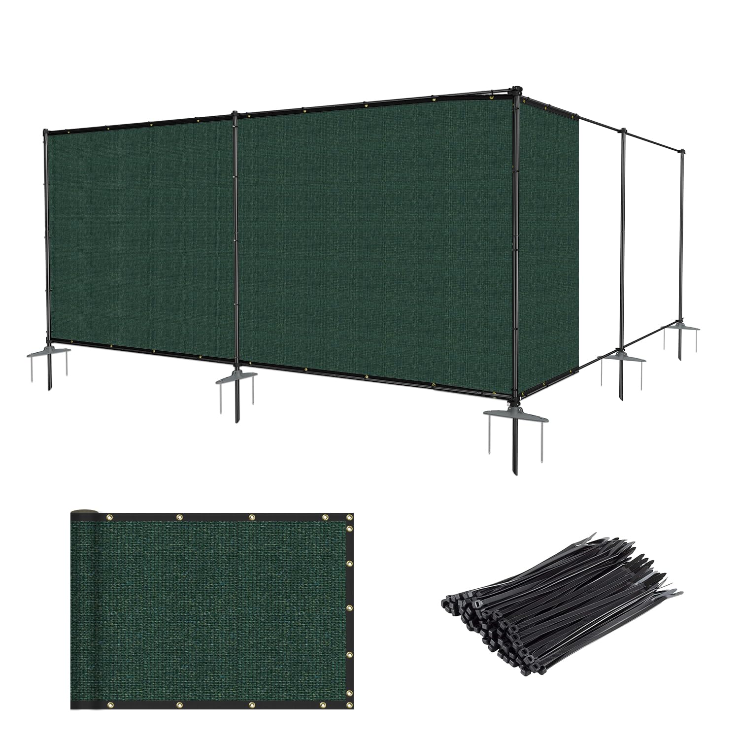 6' x 24' outdoor privacy fence with iron poles ground spikes dog metal garden privacy fence backyard patio yard barrier boarder divider (green)