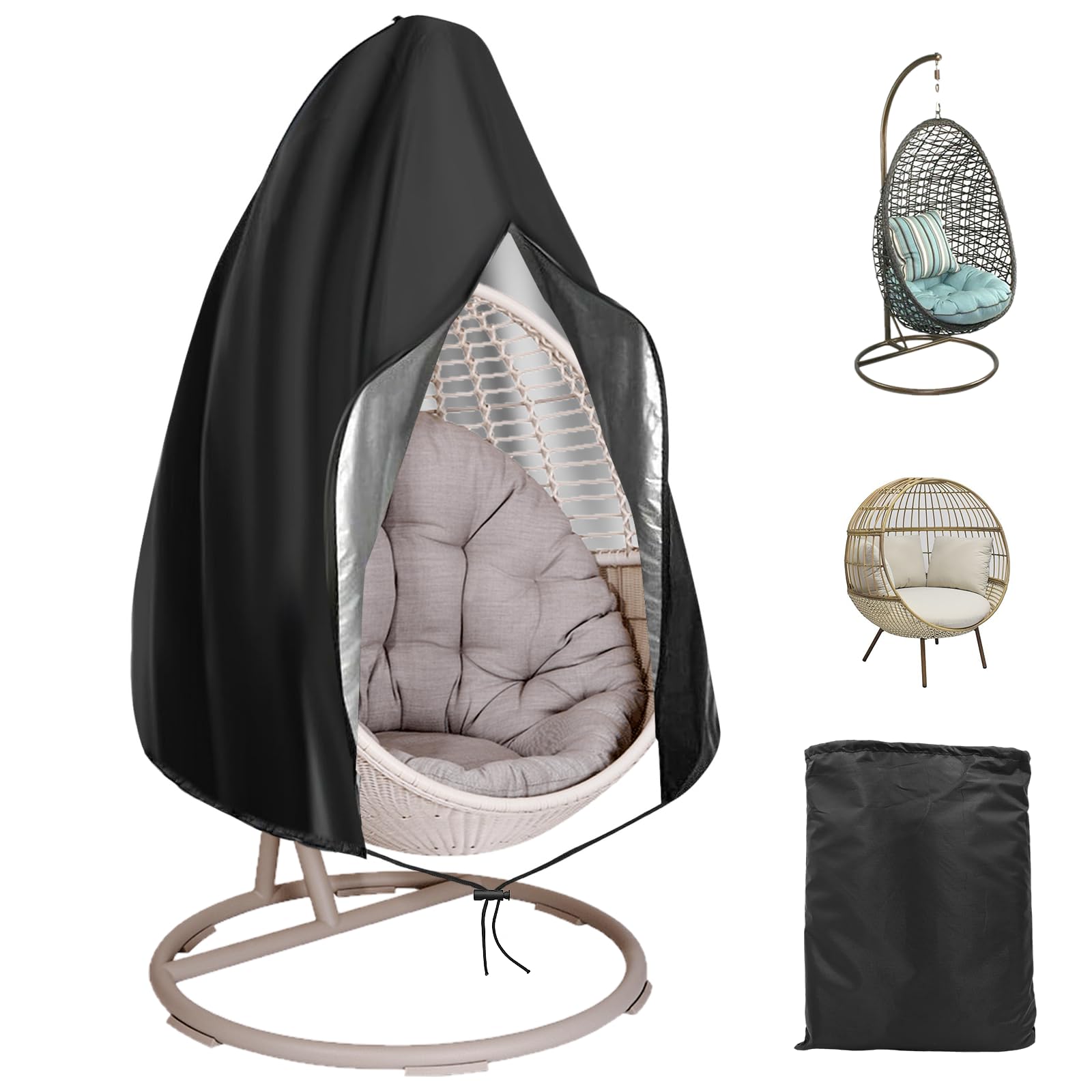 OMJMYY Hängesessel Abdeckung 210D Schutzhülle für Hängesessel 190x115cm Abdeckhauben für Schwebesessel Outdoor Hängestuhl Schutzhülle mit Reißverschluss Kordelzug Wasserdicht Winddicht UV-Beständig