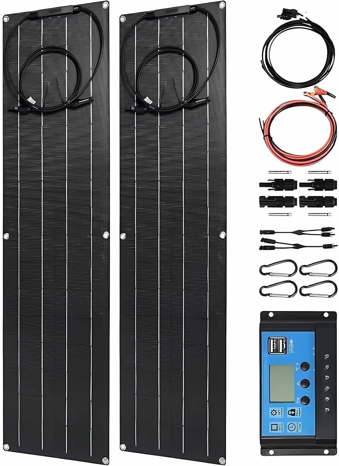 Pannello solare ultra sottile da 300 watt, 2 x 150 W, 12 V-24 V, in PET Kit di pannelli solari flessibili con controller 40 A, pannelli solari monocristallini flessibili, adatto alla famiglia