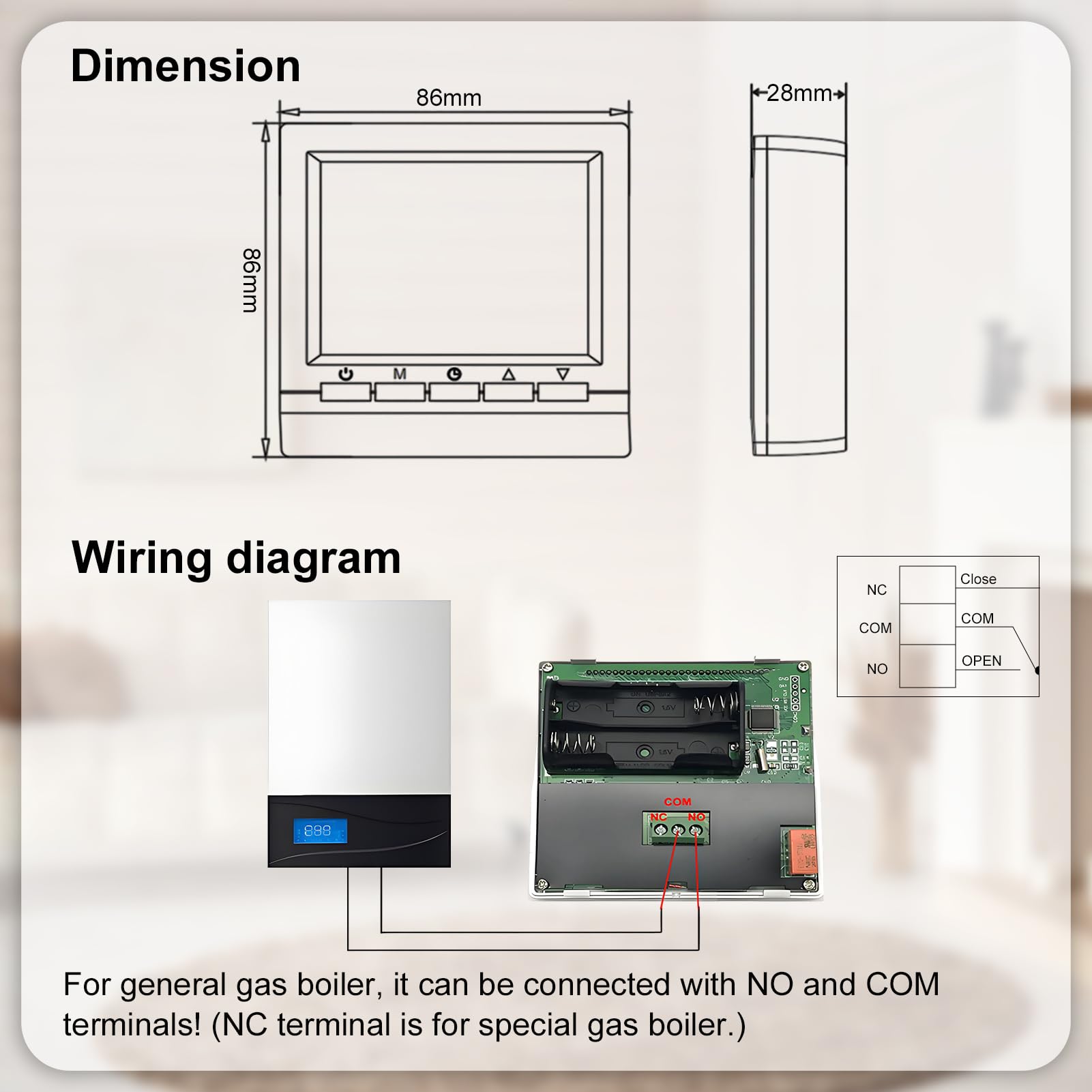 Thermostat intelligent programmable, thermostat mural, chaudière à gaz, régulateur de température de chauffage avec grand écran LCD, sans WiFi