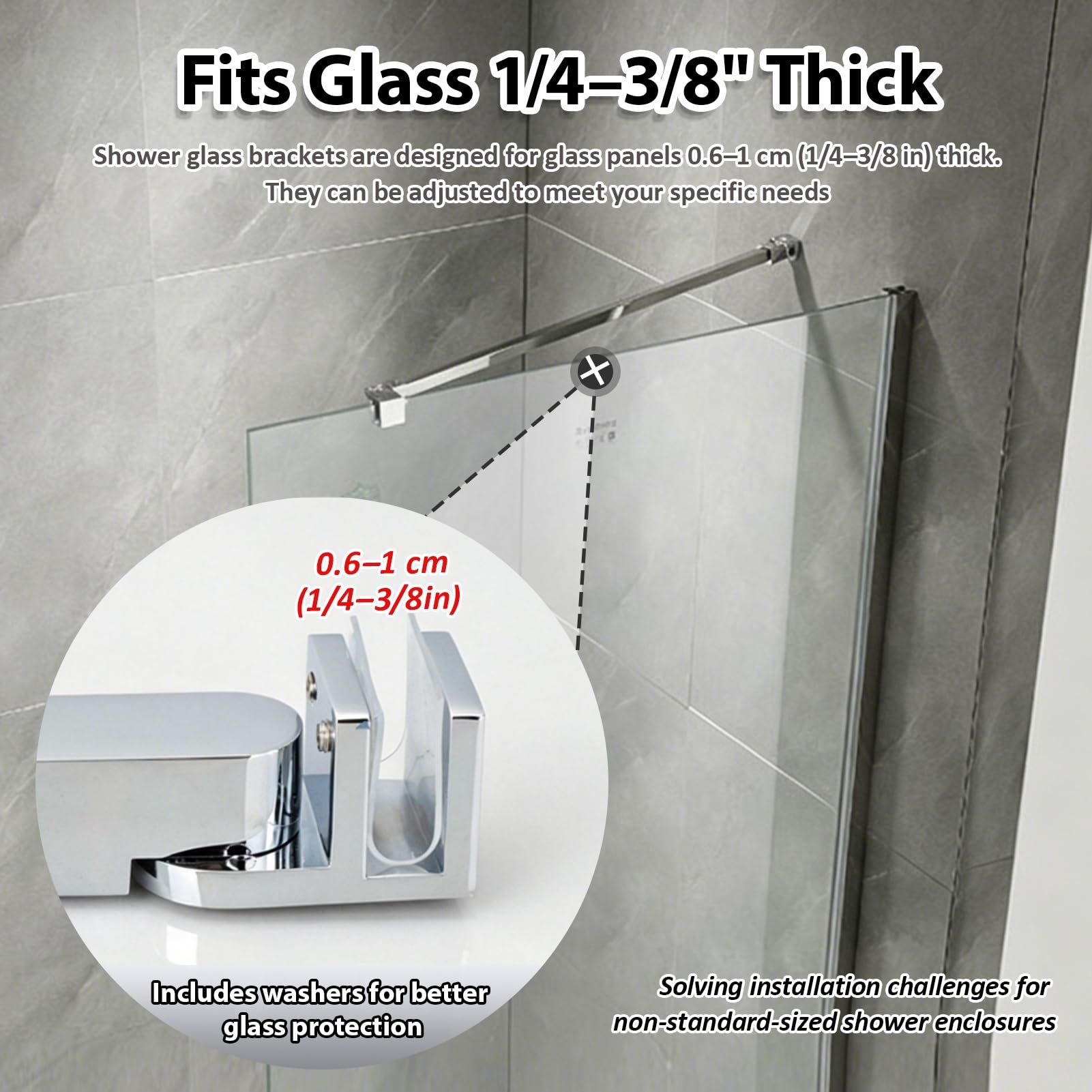 Barra de soporte para puerta de ducha sin marco, barra de soporte de panel fijo de pared a vidrio para puertas de 1/4 a 3/8 pulgadas, barras de refuerzo decorativas pivotantes de 360° (oro rosa