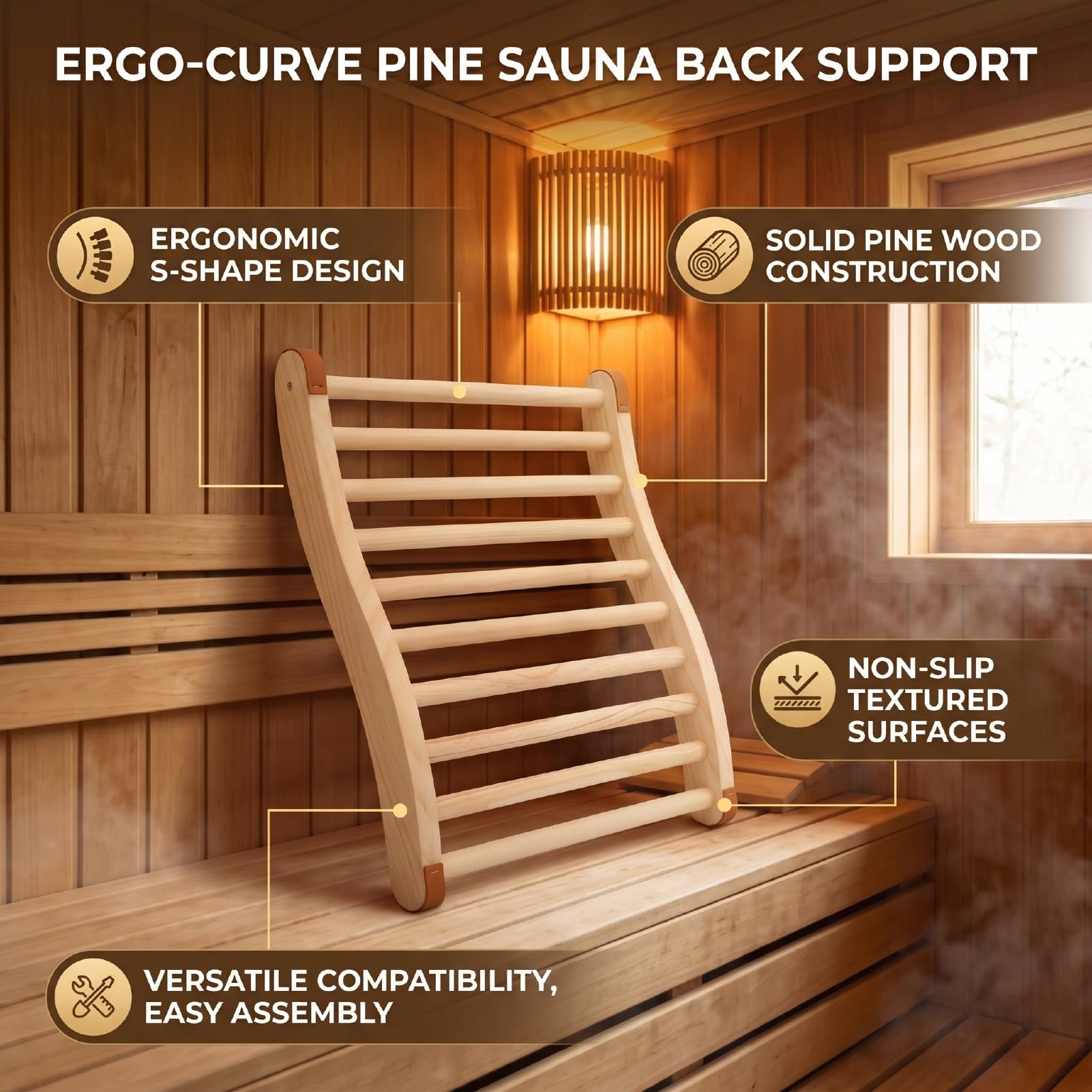 Legno Schienale Sauna a S Forma, Supporto Ergonomico in Pino,