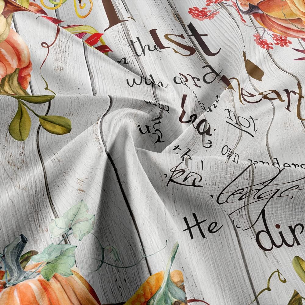 Fall Pumpkin Shower Curtain, Autumn Thanksgiving Harvest Shower Curtains, Motivational Inspirational Quotes Christian Bible Verses Scripture Quotes Polyester Cloth Bathroom Curtains 70X85 inch