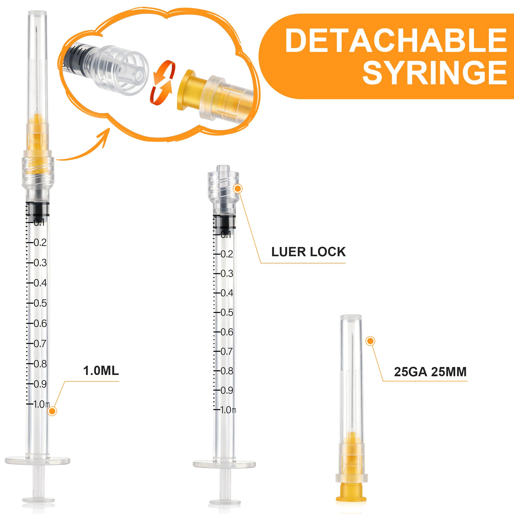 100 Stück 1ml/cc Plastiktube 25G 25mm mit Skala einzeln versiegelt Kunststoff Mehrzweck-Messwerkzeuge für die Flüssigkeitstrennung,Laborzubehör,Dosierung