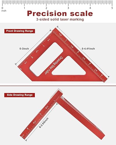 Miniatura 4 de Imperial 3D Multi-ángulo Regla de Medición,4590 Grados Aleación de Aluminio Carpintería Cuadrado Transportador Cuadrado, Regla Triángulo Inglete