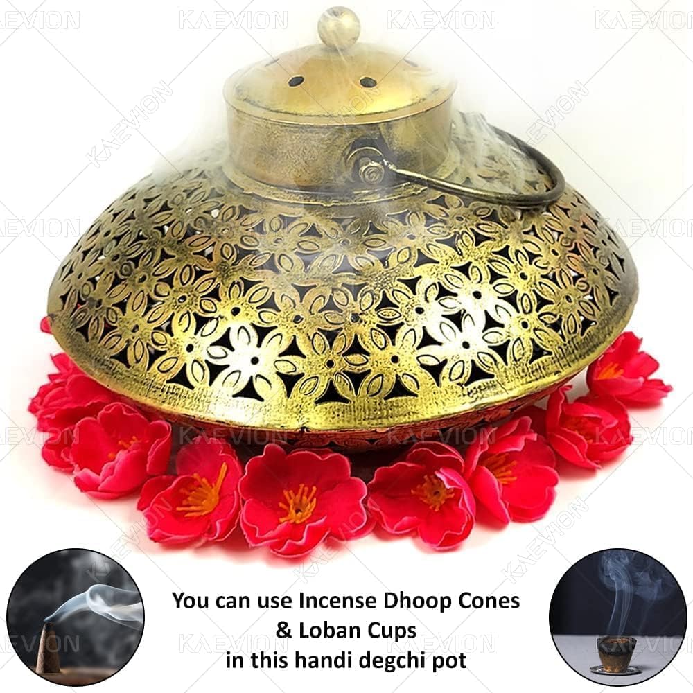 Iron Antique Brass Degchi Incense Holder Wall Hanging Incense Burner Traditional Tea Light Holder for Room Decor- 7.8 Inches