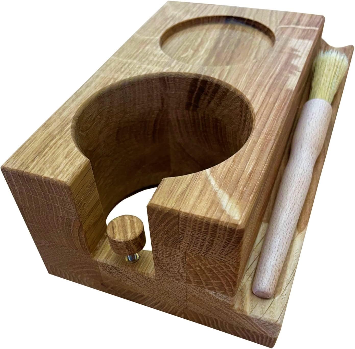 Antonio Wooden Coffee Tamping Station - Well-fitting Portafilter Holder with Coffee Tamper Stand and Coffee Brush - Great Alternative for Barista Espresso Tamping Mat - for Portafilters 58mm