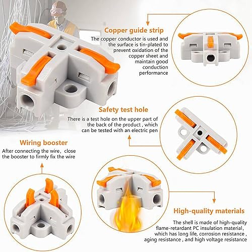 Miniatura 8 de DIANN Conectores de cable de palanca, empalmes en línea de 3 circuitos, conector de cable eléctrico SPL-3, tuercas de palanca, conectores de alambre