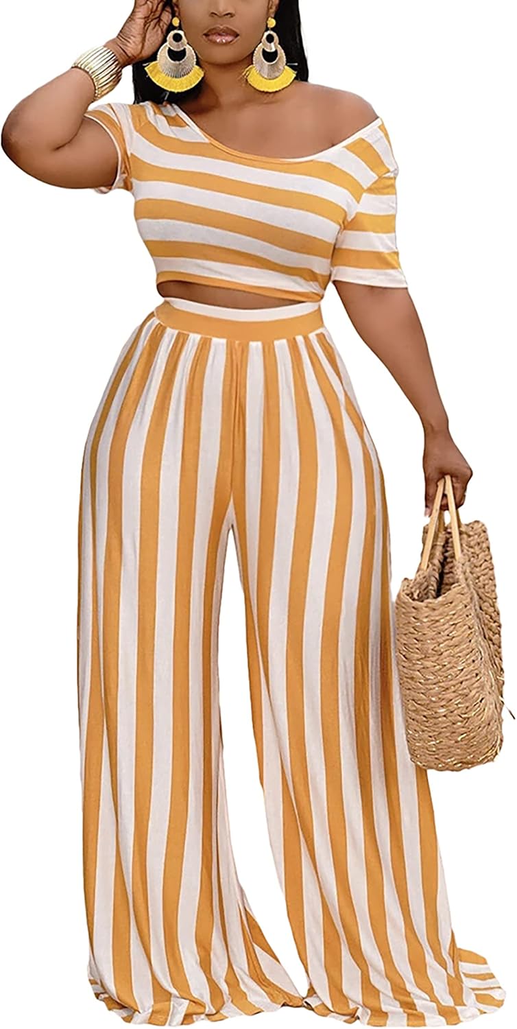 2 Piece Outfits for Women Casual Wide Leg Palazzo Pant Sets Rompers Jumpsuits Sets Sexy Backless Front Crop - Image 2