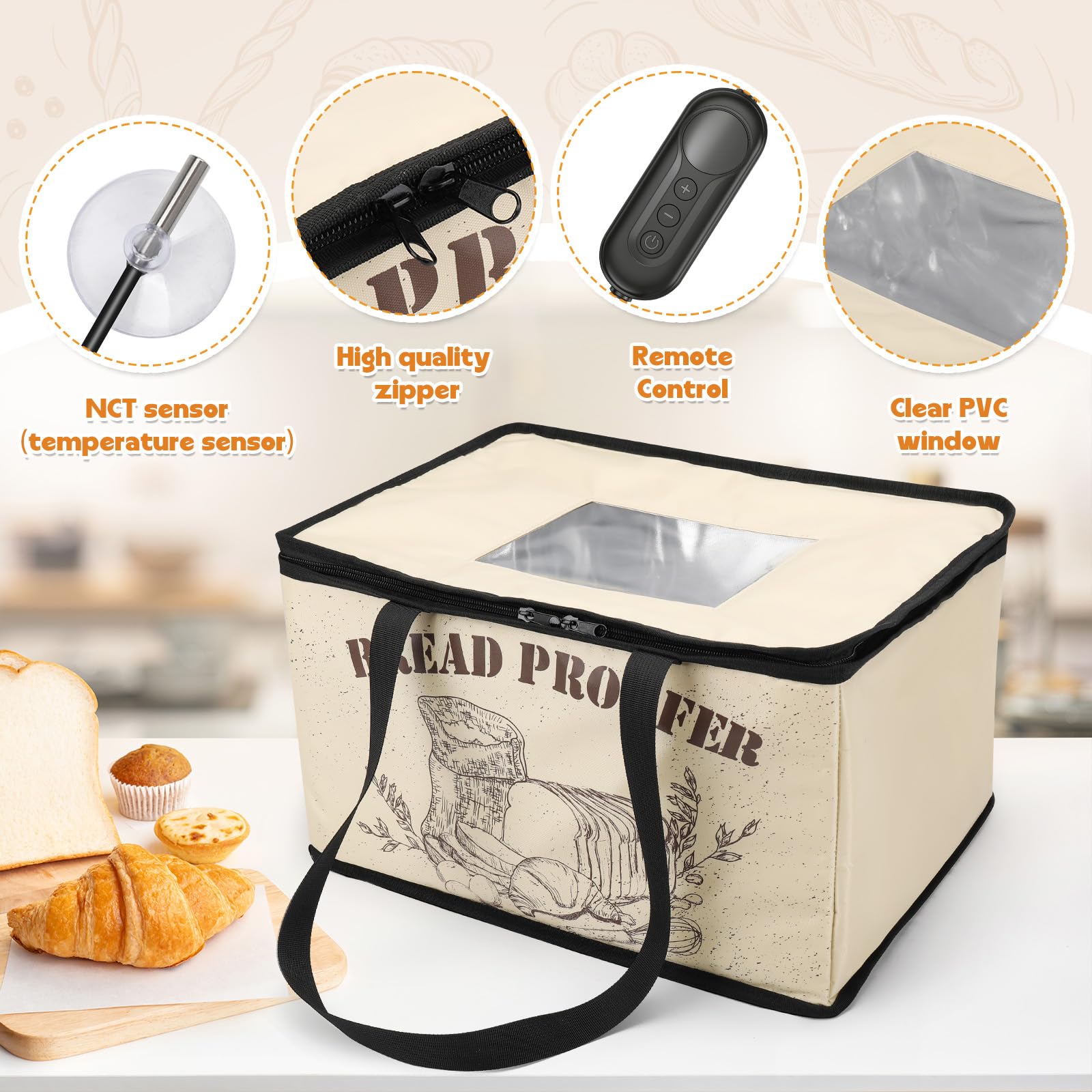 Boîte de fermentation à pain 30L avec chauffage et capteur NTC | Pliable, Boîte de fermentation, avec température réglable et minuteur, pour pain, yaourt, pizza, prise européenne