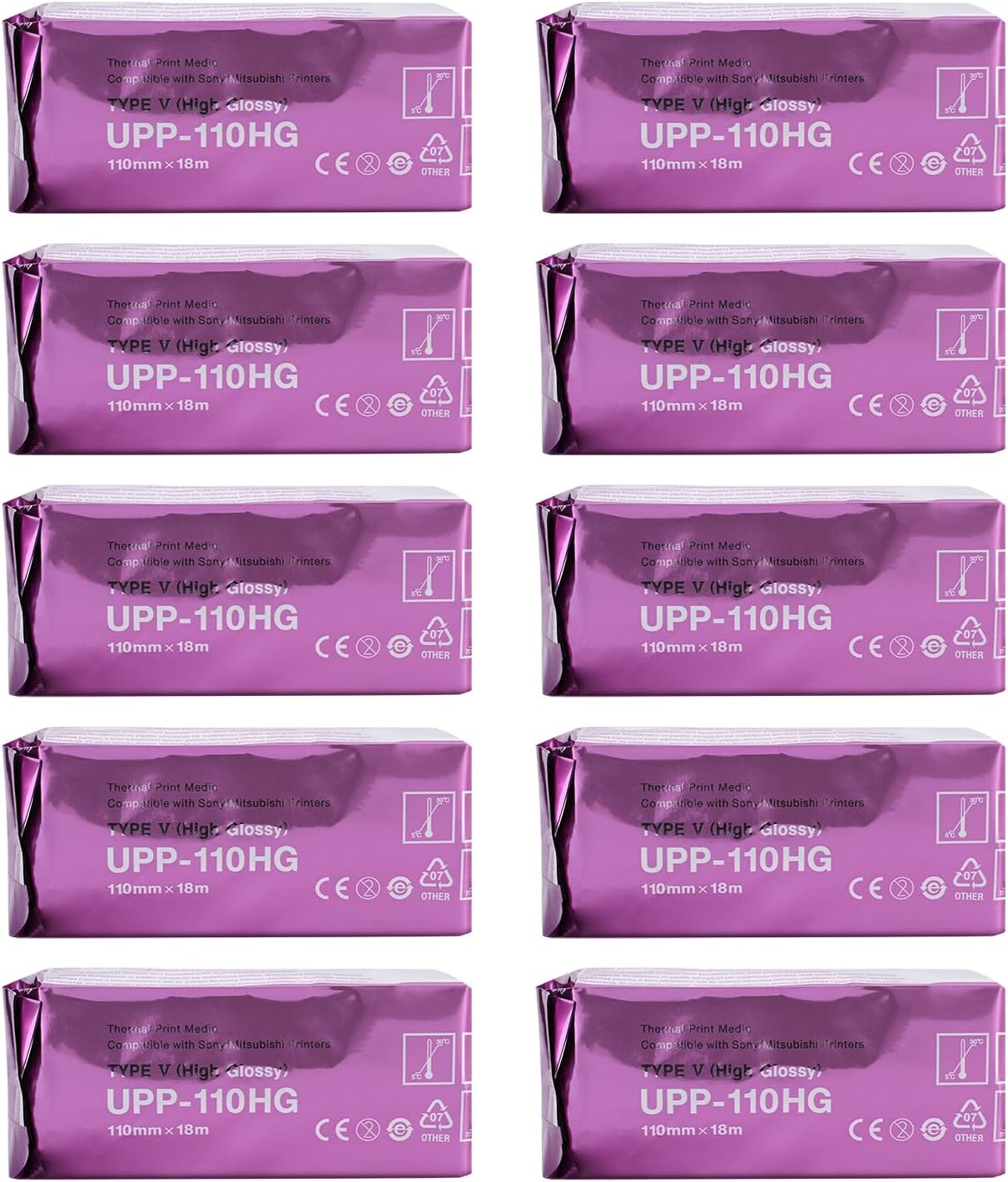 Ultrasound Film/Media UPP-110HG Compatible High Gloss Ultrasound Paper 10 Rolls,Type V High Gloss Thermal Print Film/Media