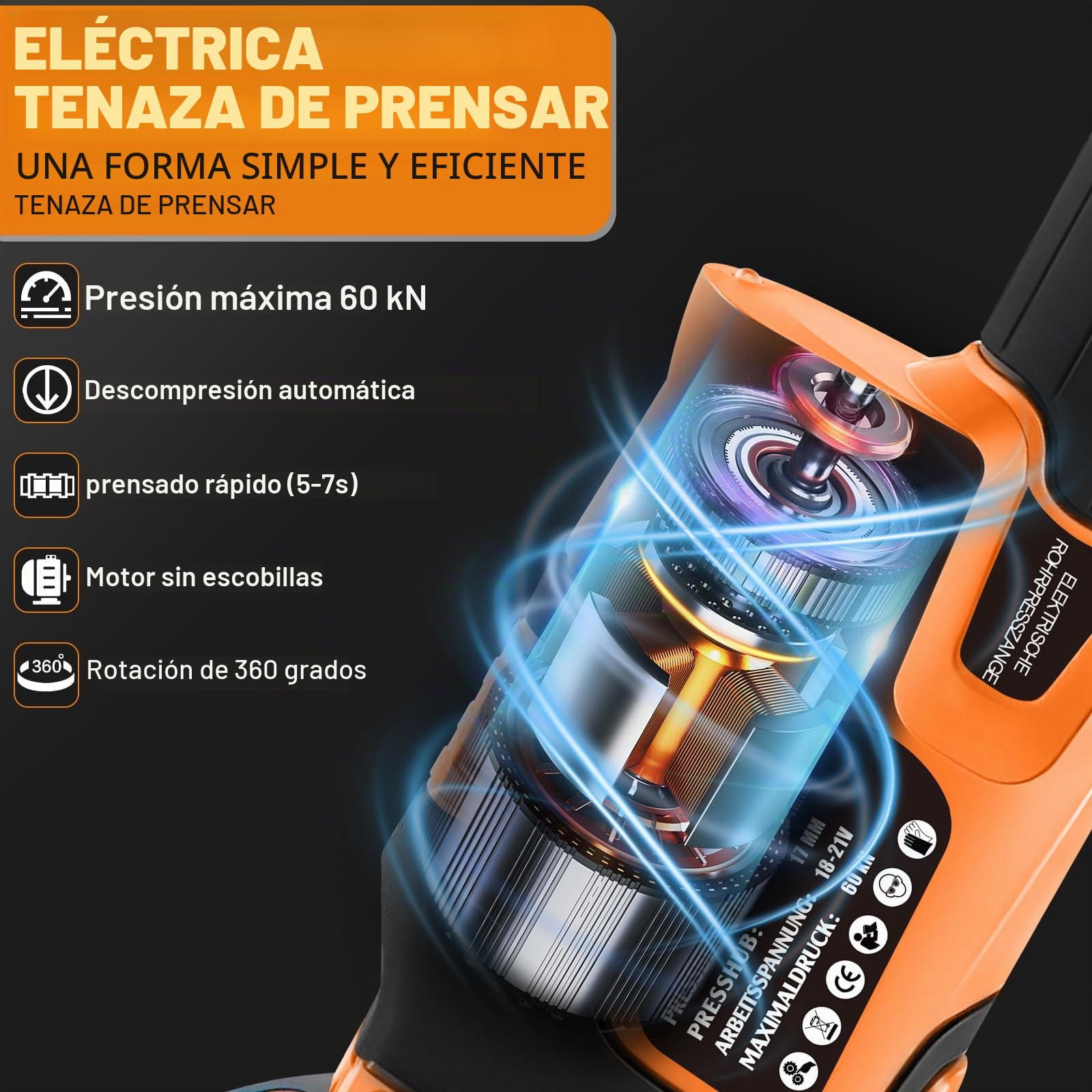 Juego de herramienta de prensado de tubos con batería de 18V con contorno V y contorno TH, prensa eléctrica para tubos de cobre con V15-18-22-28 y TH16-20-26-32, 2 baterías de 5 Ah y cargador rápido