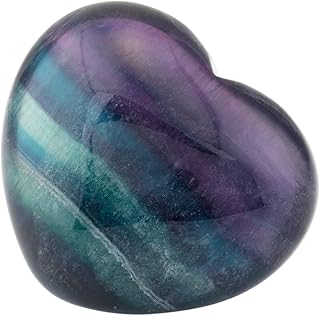 SUNYIK Natural Fluorite Carved Puff Heart Pocket Stone,Healing Palm Crystal Pack of 1(1.6")