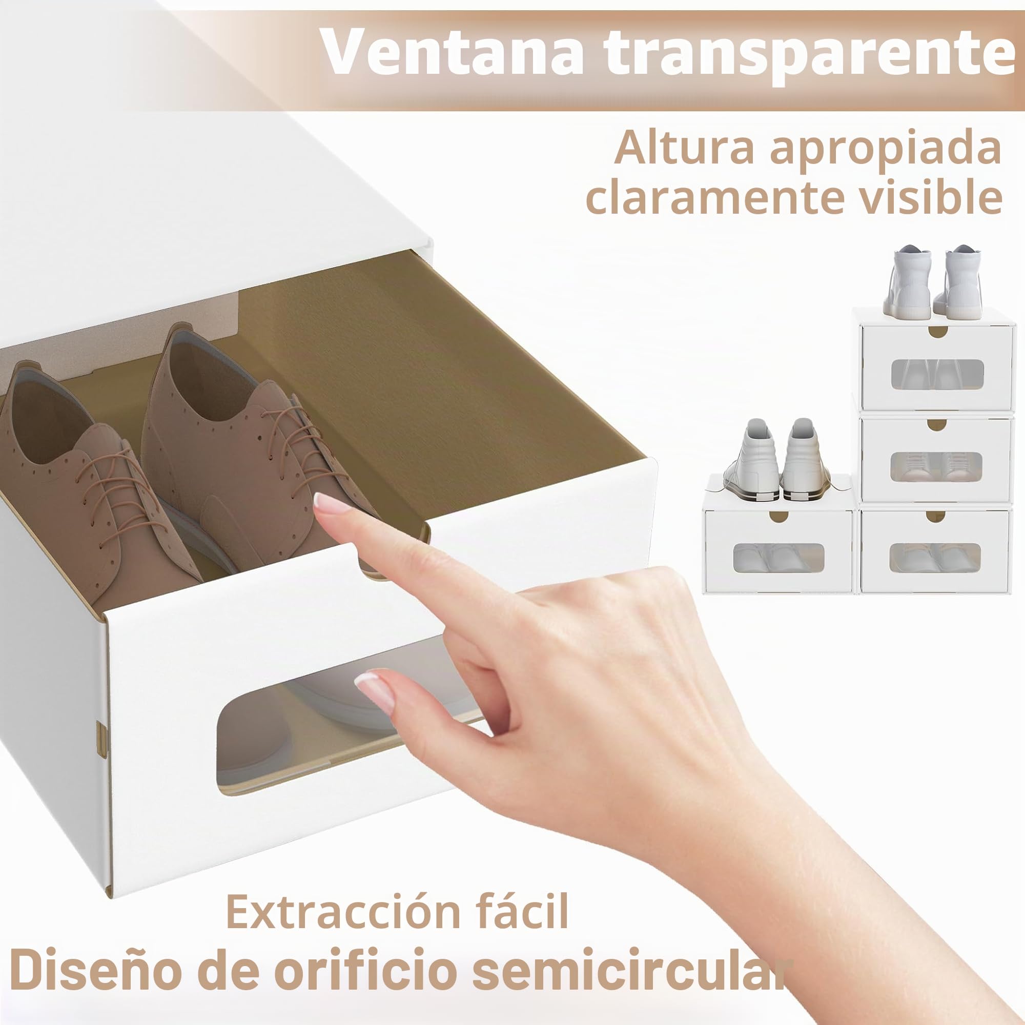 XMTECH 20 unidades de almacenamiento para zapatos con ventana, caja de almacenamiento para zapatos, caja de zapatos, caja de cartón de papel kraft, color blanco