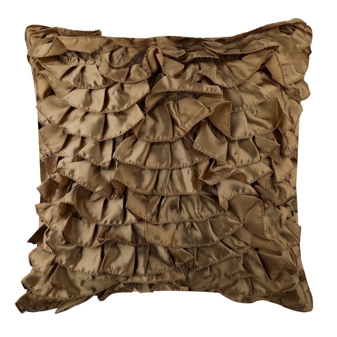 The HomeCentric Brown Cushion Covers, Contemporary Solid Throw Cushions Cover, 30x30 cm (12x12 inch) Cushion Covers Decorative, Satin Cushioncases, Vintage Style Ruffles - Vintage Affair โ image 1