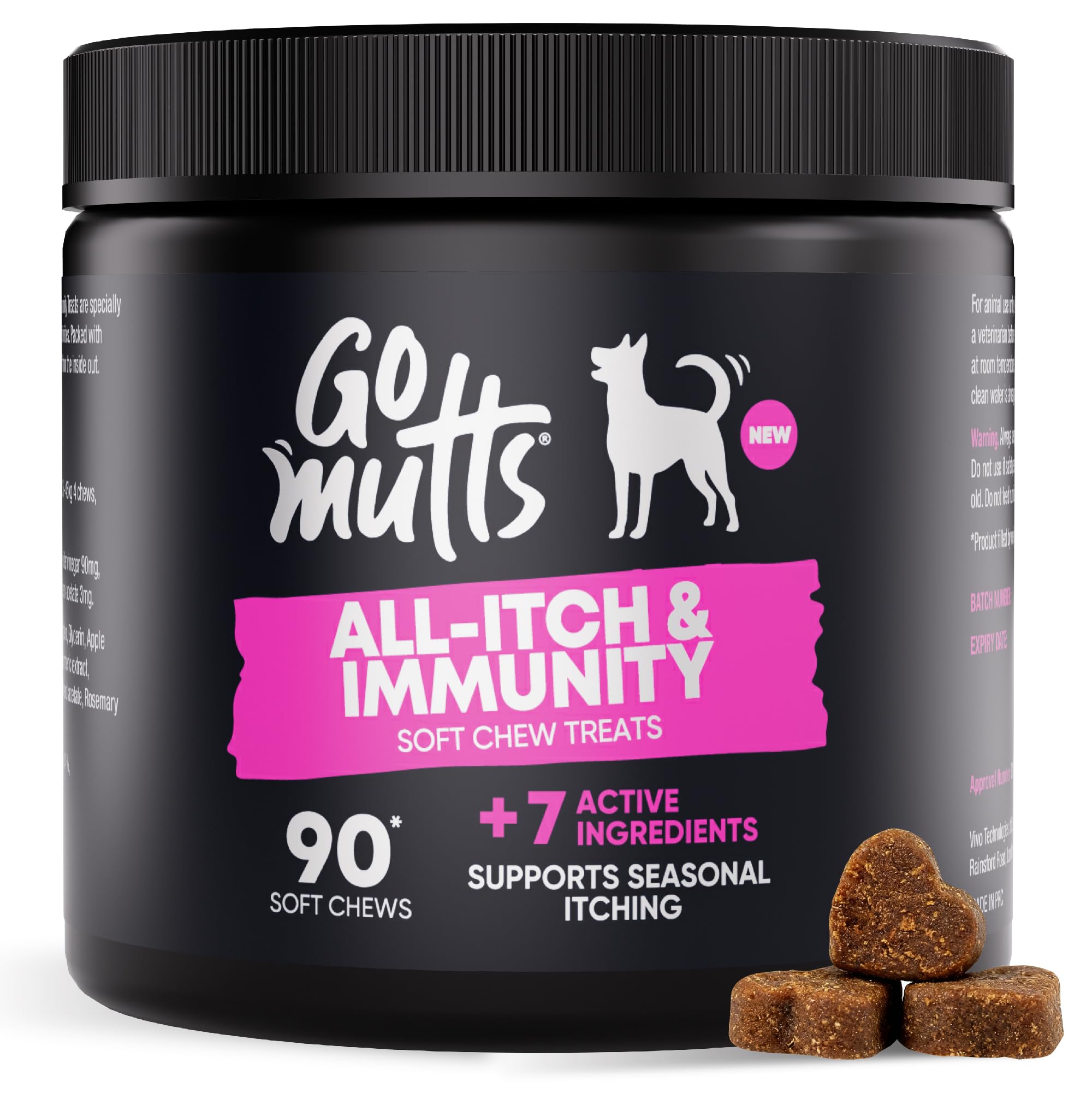 GOMUTTS All Itch and Immunity Treats for Dogs (90 Soft Chews), Anti Itch for Dogs, Help Soothe Itchy Paws, Eyes, Ears, Skin - Itching, Licking, Scratching, Daily Immune Support for All Breeds