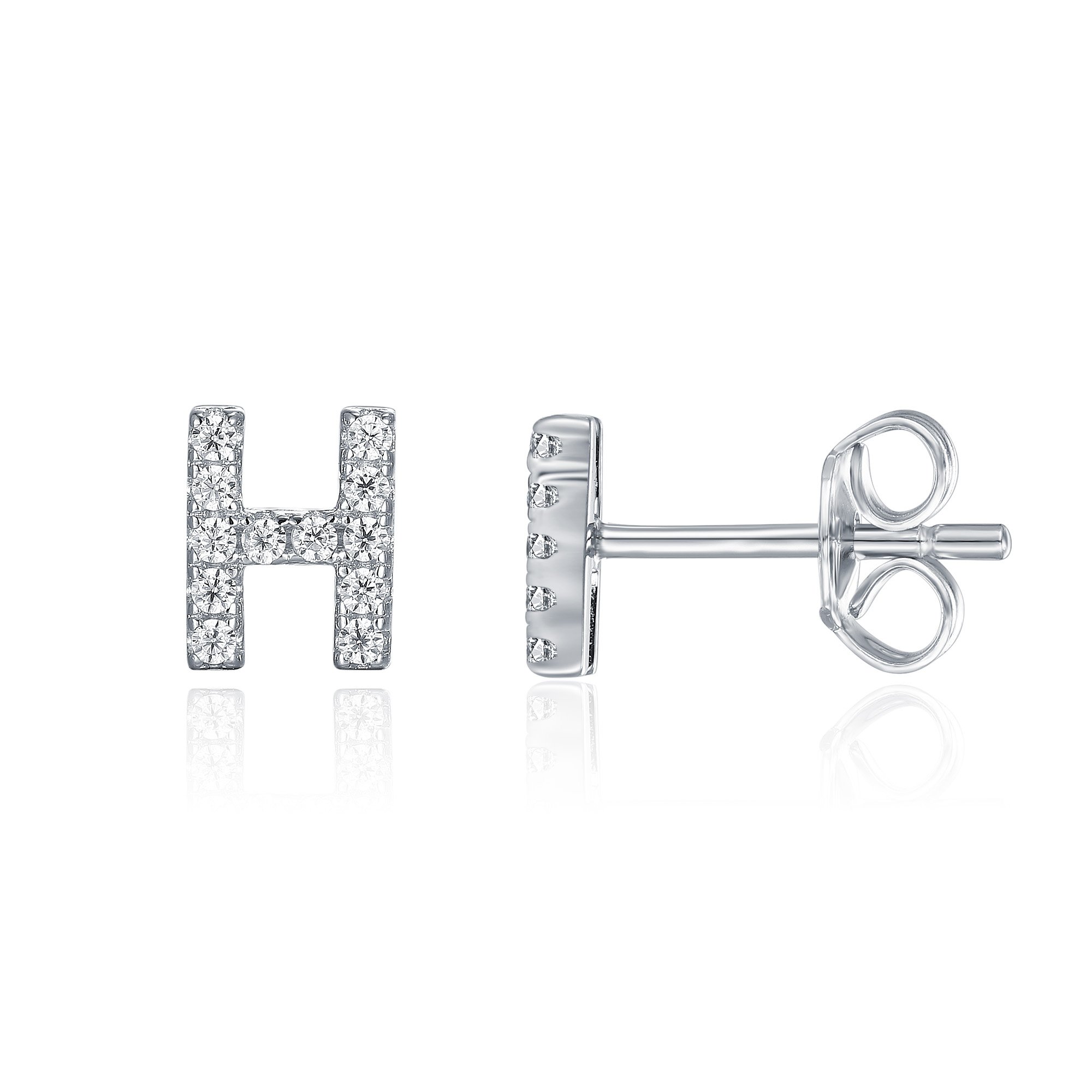 PAVOI 925 Sterling Silver CZ Simulated Diamond Stud Earrings Fashion Alphabet Letter Initial Earrings