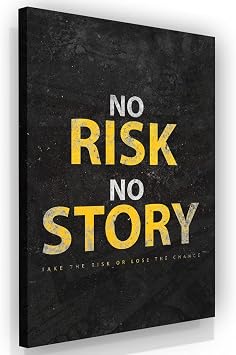 SuccessHunters Motivational Quote Entrepreneur Wall Art Canvas Print For Office Decor, Motivation Art, Hustle Quote, Take The Risk Sign, No Risk No Story 8 x 8 in