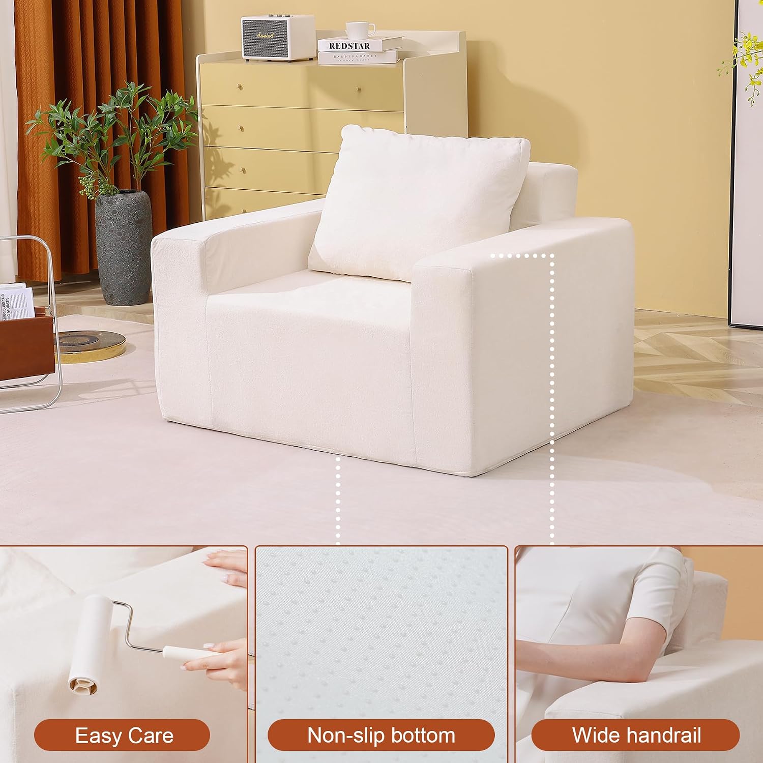 Giant Bean Bag Chair with Armrests, Premium Chenille Fabric Lazy Sofa Chair for Adults,Accent Chair in Living Room, Bedroom and Game & Recreation Room