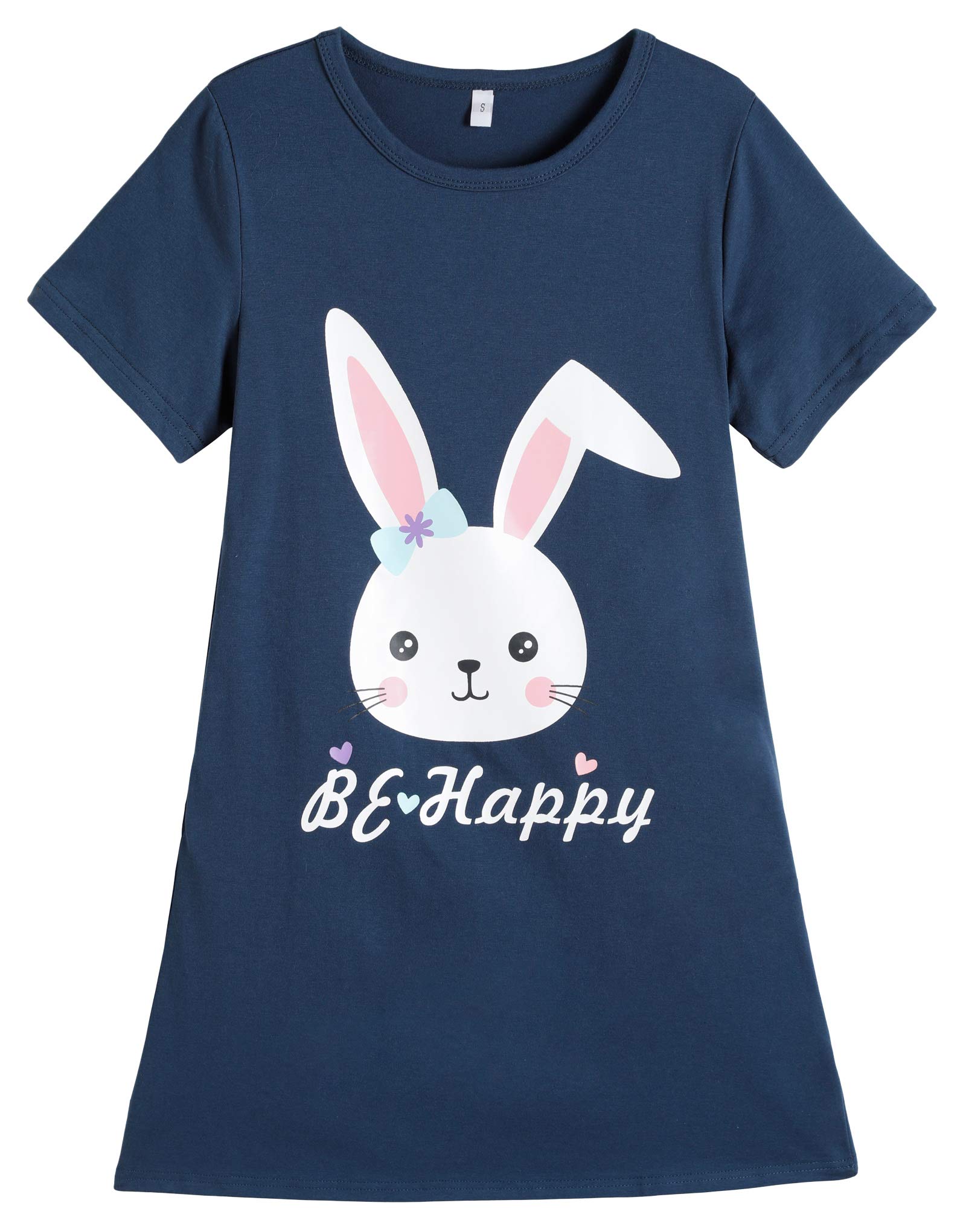 HupohoiBig Girls' Short Sleeve Nightgown Lovely Cats Lazy Day Printed Sleep Dress PJS