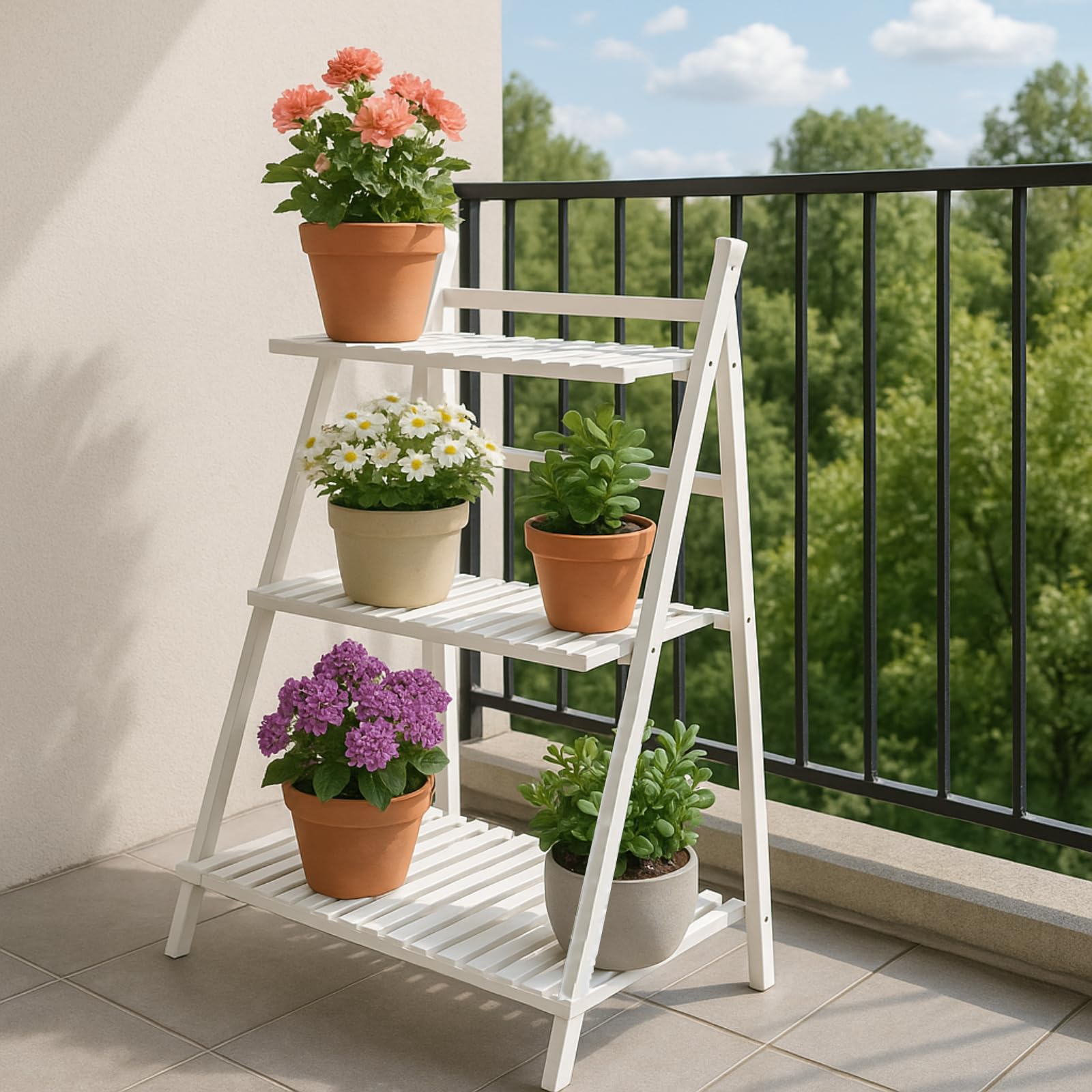 Cocoarm Bloementrap balkon bloemenrek van bamboe plantentrap 3 niveaus Cocoarm Bloementrap balkon bloemenrek van bamboe plantentrap 3 niveaus