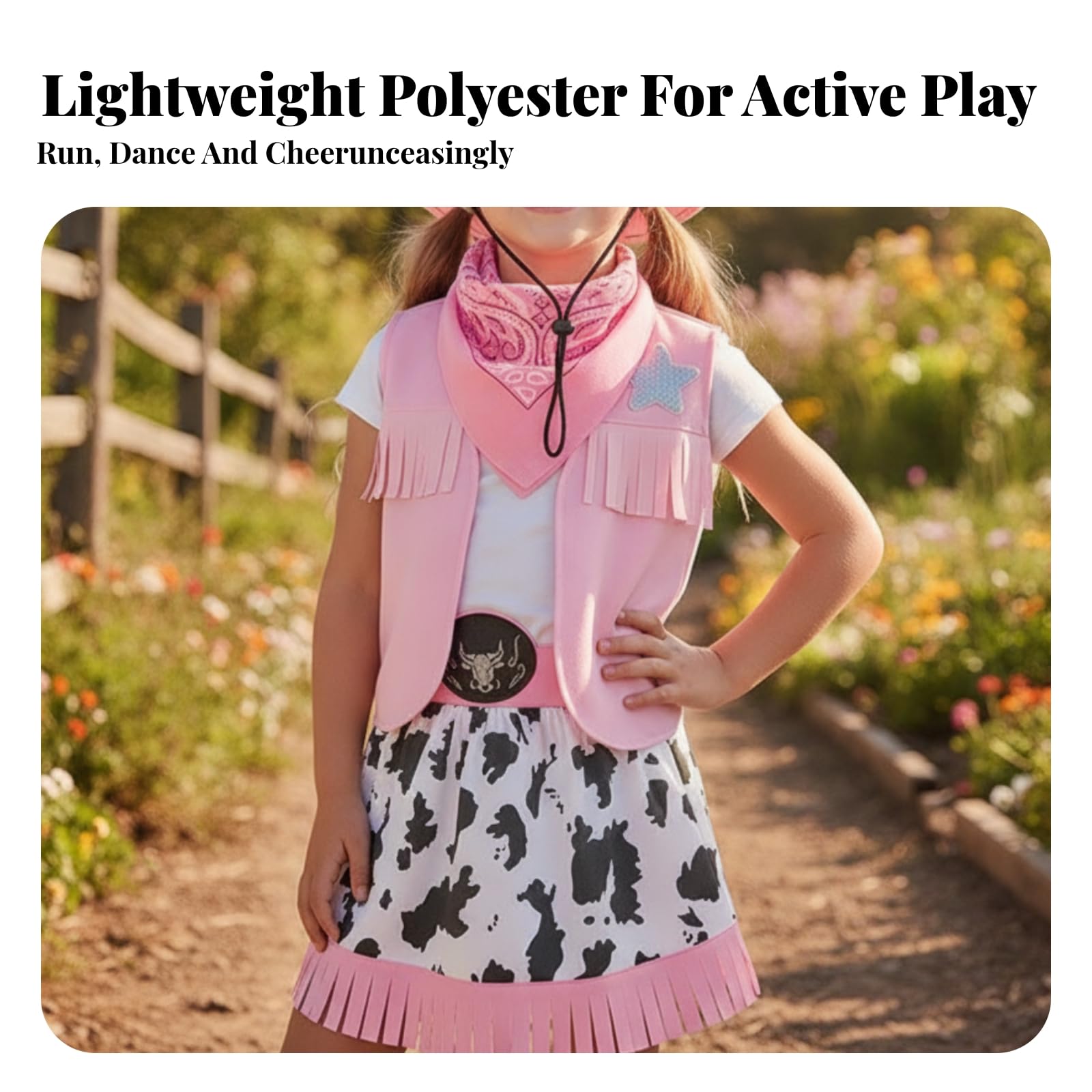 Costume da Cowboy con Cappello | Coordinato, Vestito da Cowgirl con Bandana, Realistico, Costume Cowgirl Bandana, per Halloween, Ragazze