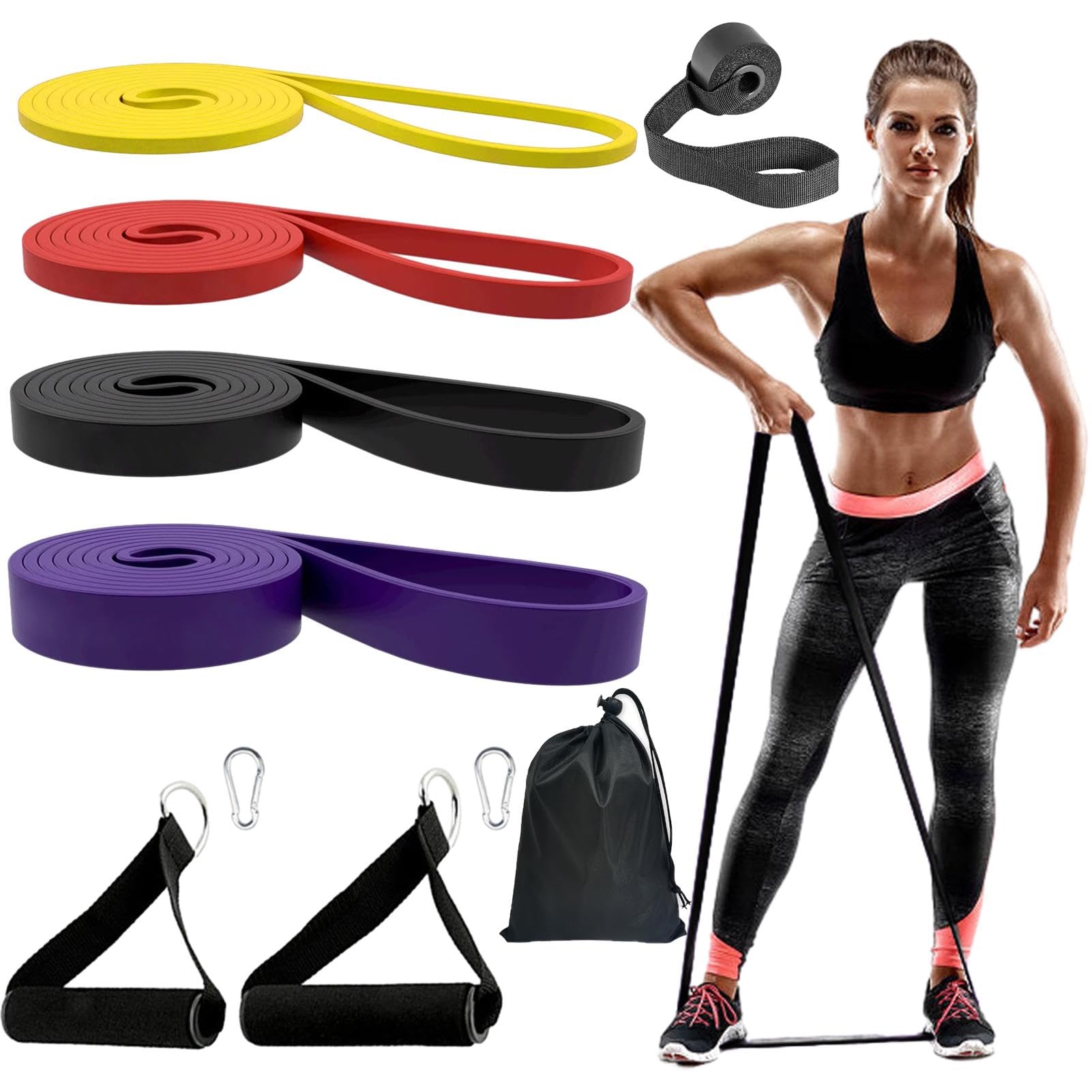 Lot De 2 Bandes Élastiques Musculation Avec Poignées - Résistance Fitness Pilates Yoga Pour Homme/Femme