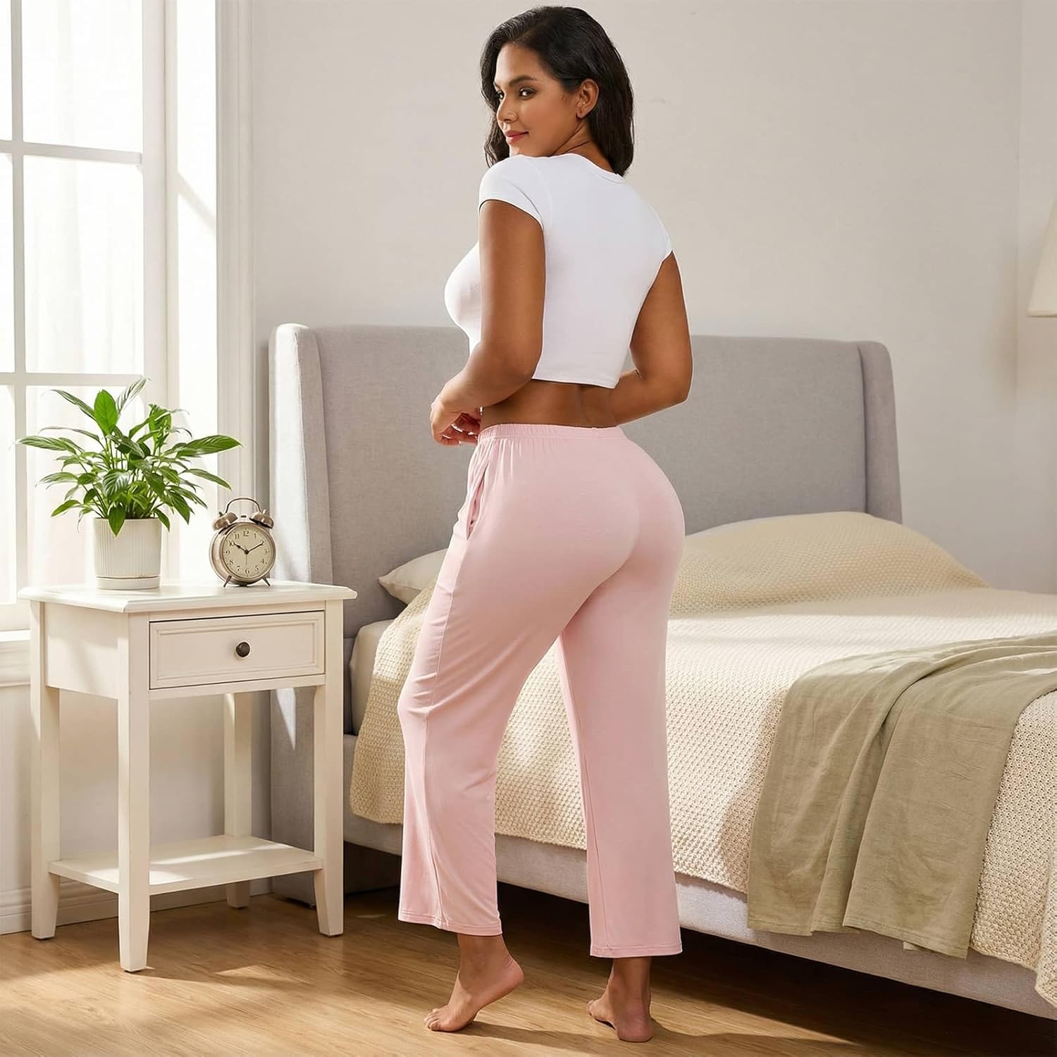 Petite Viscose from Bamboo Pajama Pants for Women Cooling Lounge Pants with Pockets Short Inseam Sleep Bottoms - Image 2