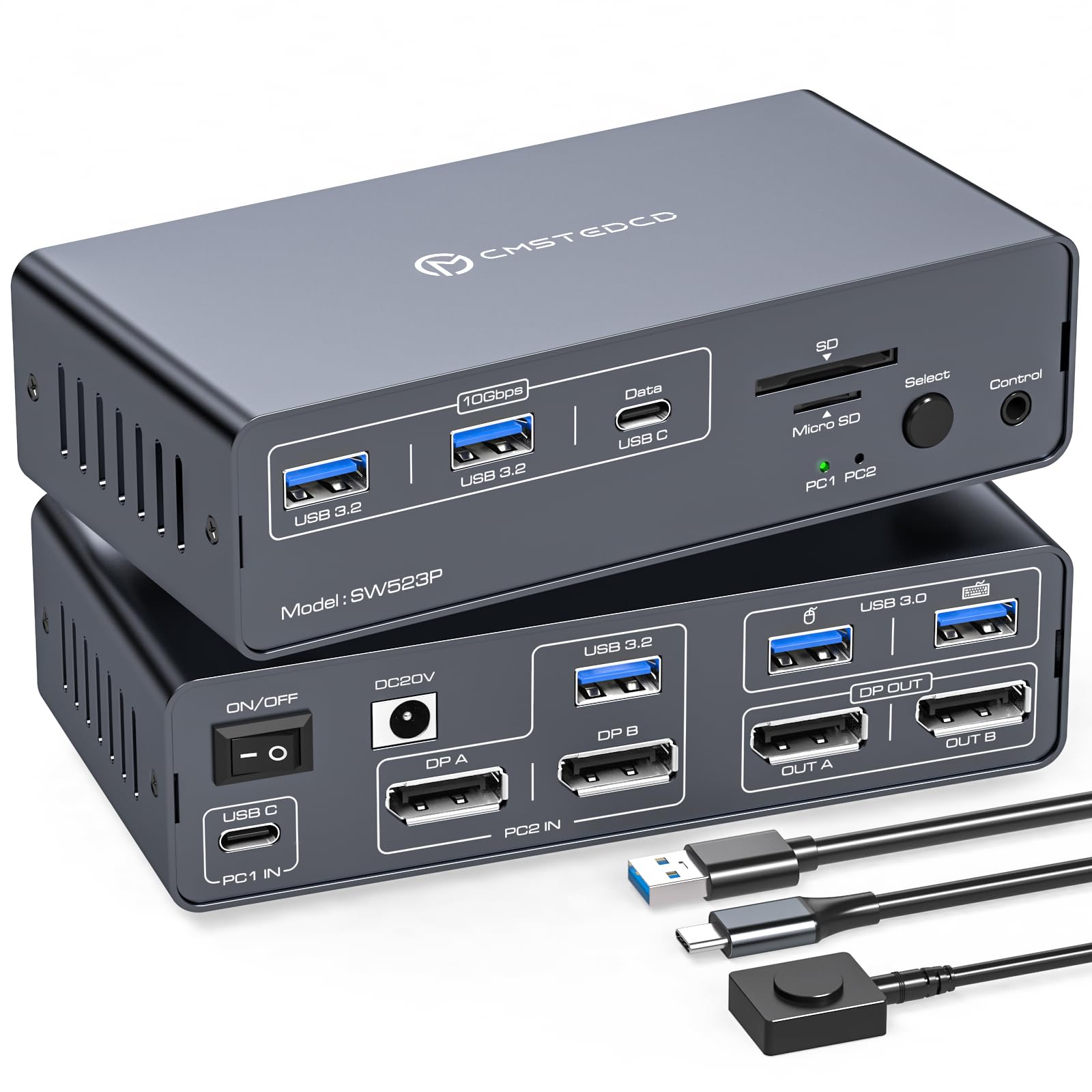 VPFET KVM Docking Station 4K120Hz Displayport USB C KVM Switch 2 PC 2 Monitore Displayport 14-in-1 Dual Monitor KVM-Switches für Laptop & Desktop Unterstützt PD-Laden Max 100 W mit DC 20V Netzteil