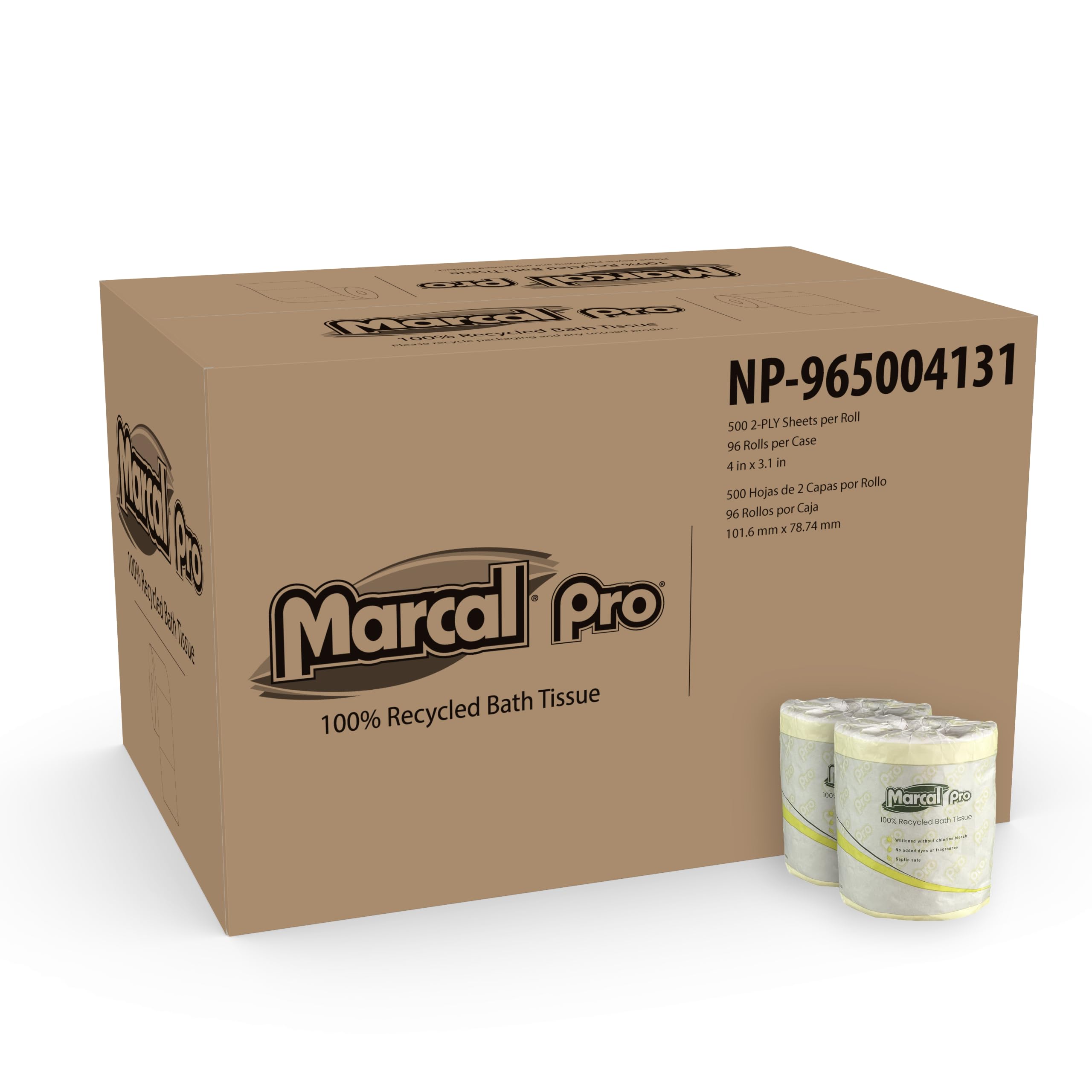 Marcal Pro Carta igienica sfusa, 2 strati, 500 fogli, 100% riciclata, confezionata singolarmente, 96 rotoli (AMZN-4131)