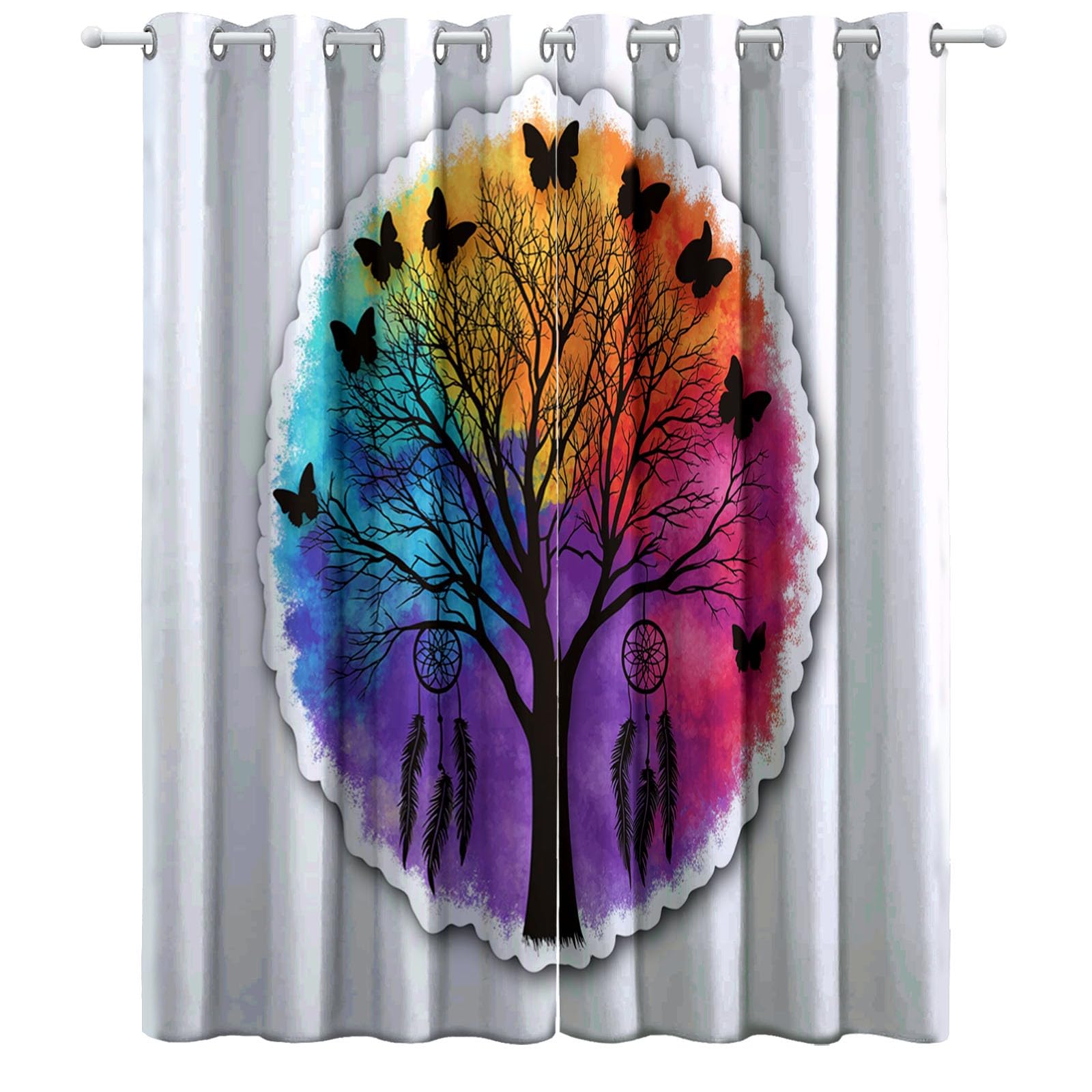Clip-Art Blickdicht Gardinen Baum Leben Traumfänger Thermovorhang, Vorhänge Kinderzimmer Schlafzimmer Wohnzimmer Verdunkelungsvorhang Mit Ösen H183 x B117 cm 2Er Set