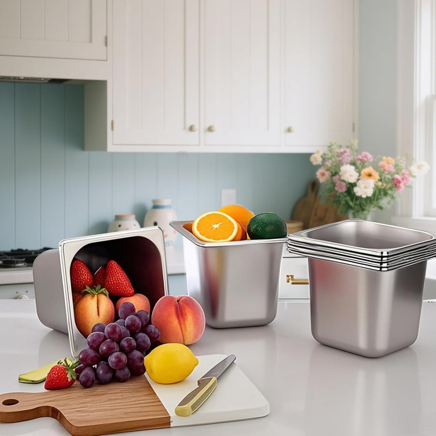 GOLDEN KEY 6 Pack Anti-Jam Hotel Pans, Stainless Steel Chafing Steam Table Pan，1/6 Size 6 Inch Deep, Catering Food Storage Metal Pan for Home, Party, Hotel, Buffet - Image 7