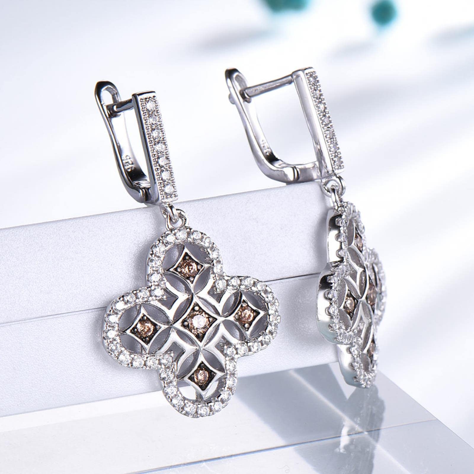 LOKILOKI Pendientes De Clip De Plata De Ley 925 Auténtica AAA + Circonita Cúbica Elegantes Pendientes Coreanos para Mujer Regalo De Boda Joyería Fina