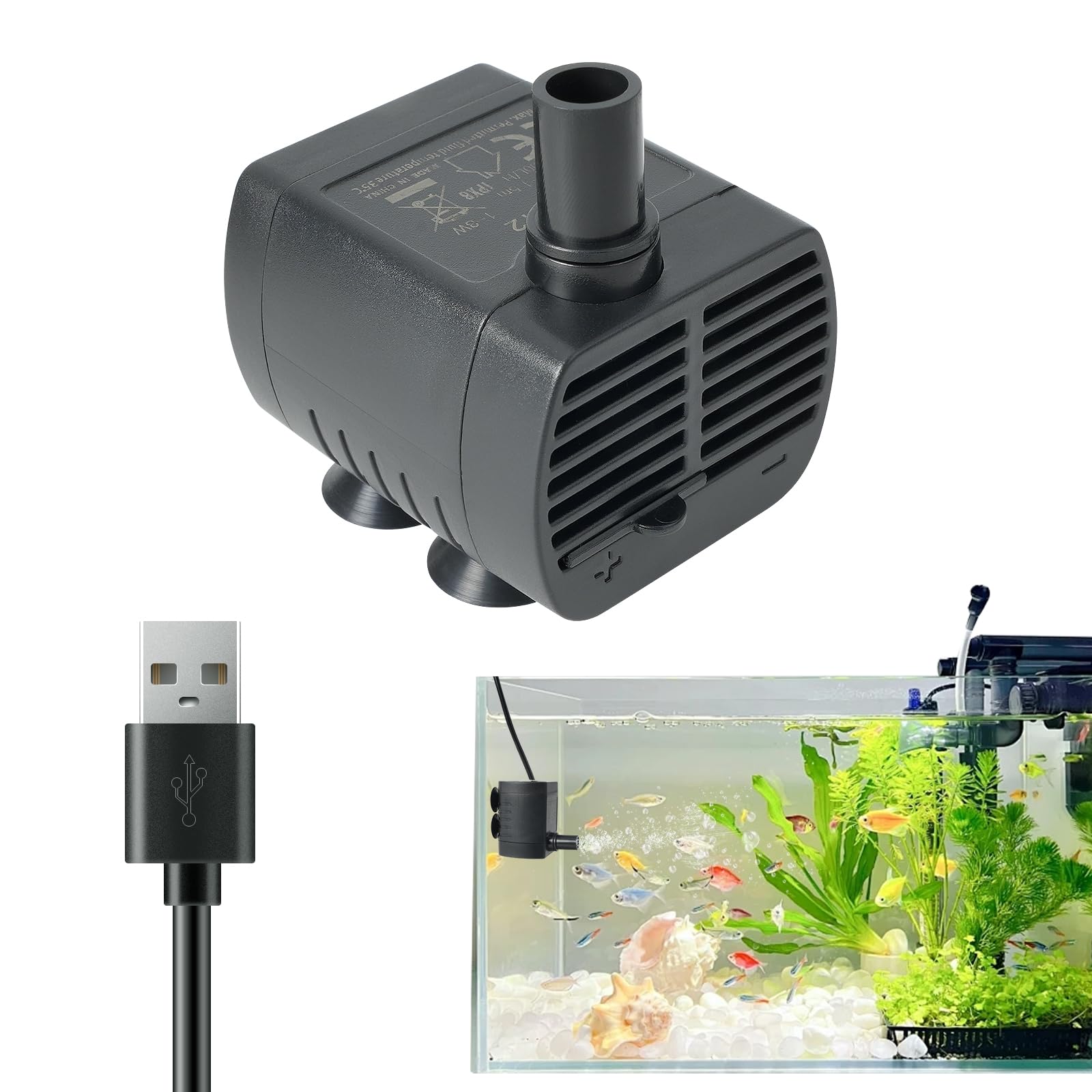 Mini Submersible Water Pump (200L/H Adjustable, 1-3W) Ultra Silent Cat Water Fountain Pump with 1.5 m Cable, Aquarium Pump for Aquarium, Pond Fountain, Hydroponics