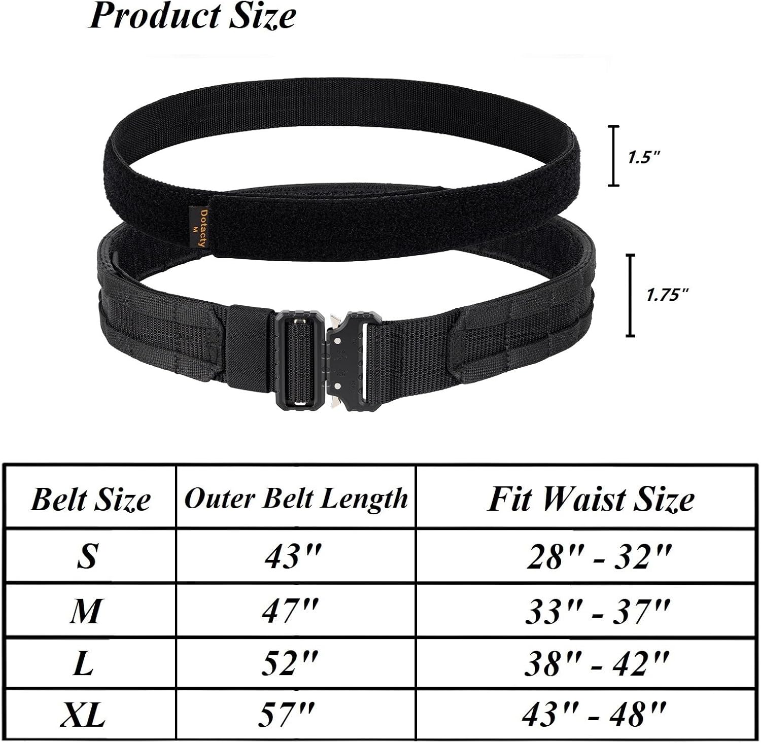 1.75" Tactical MOLLE Battle Belt with Quick Release Buckle 1.5" Inner Belt