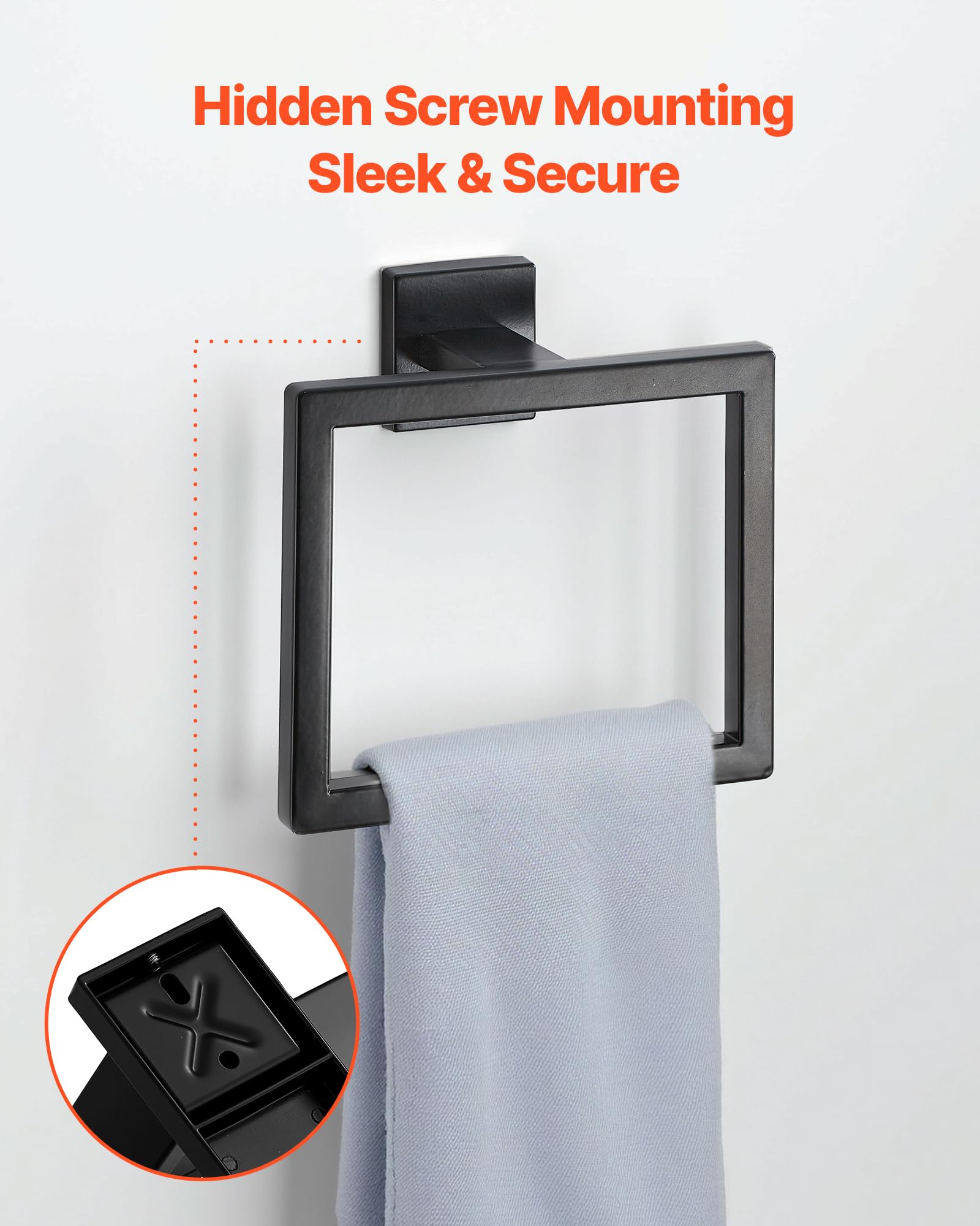 VEVOR Juego de Accesorios de Baño, Acero Inoxidable, con Toallero, Toallero Cuadrado, 2 Ganchos y Portarrollos Papel Higiénico, para Baño, Montaje en Pared, Negro Mate, 400 x 100 x 78 mm, 5 uds