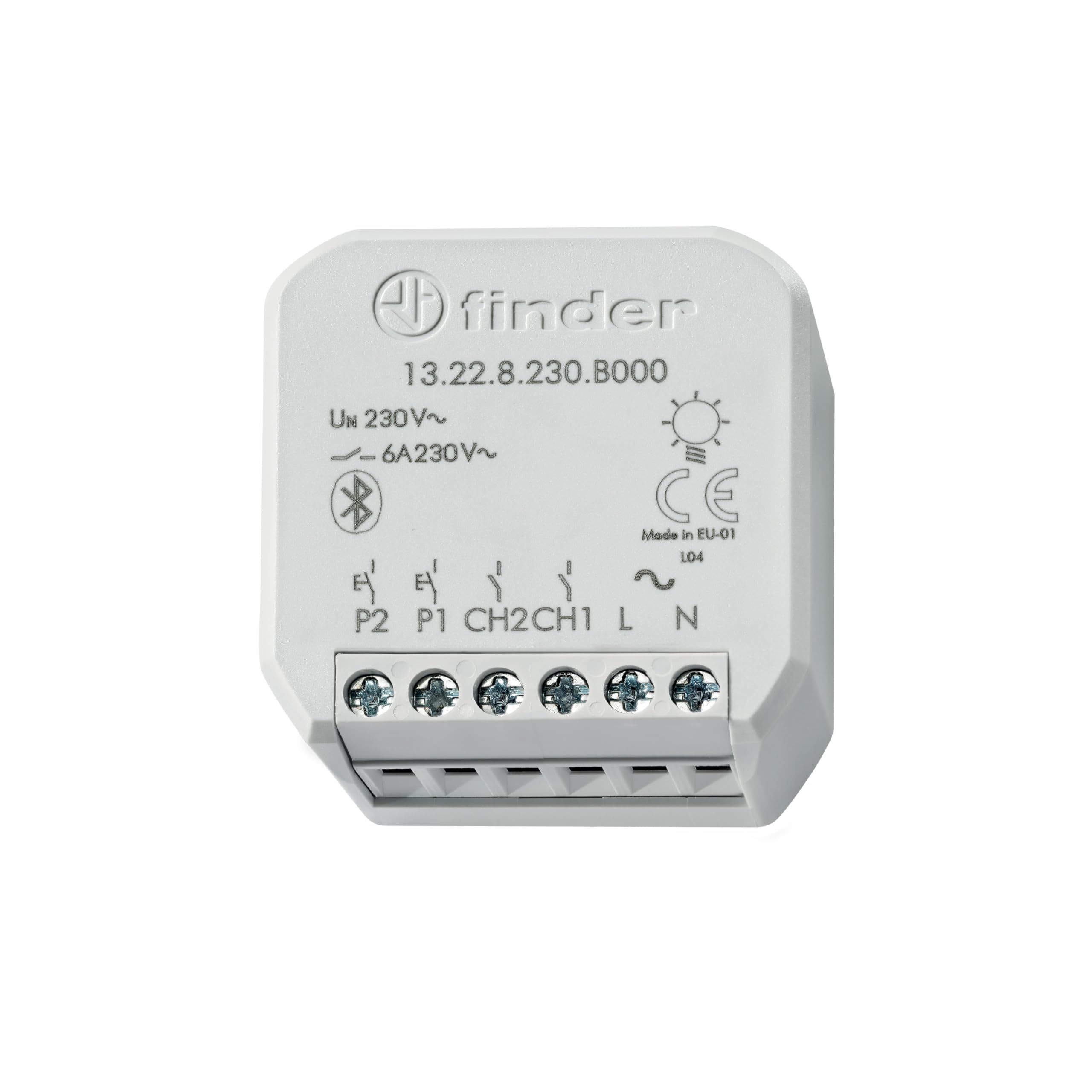 Finder Relè multifunzione Bluetooth YESLY Tipo 13228230B000 2 contatti. Adatto per controllo di luci e ventole. Programmabile tramite App Finder YOU