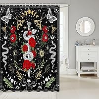 Vista 2 de Castle Fairy Cortinas de ducha exóticas de serpiente salvaje, cortina de baño bohemia con sol y luna, juego de decoración de baño romántica rosa