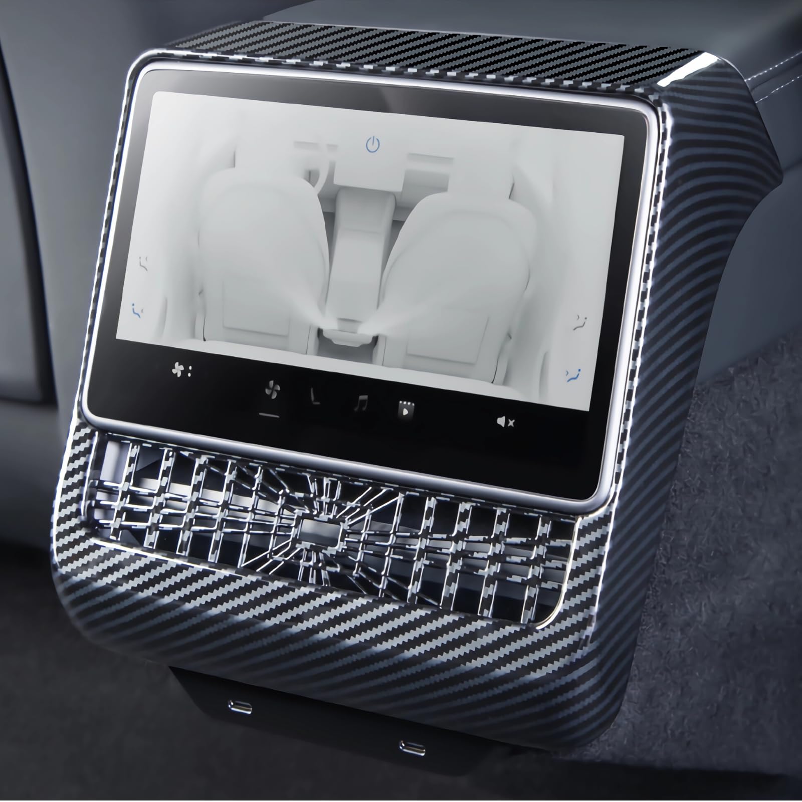 Cache d'aération de console centrale arrière pour Tesla Model 3 Highland 2024 en fibre de carbone - Accessoires de décoration intérieure - Cadeaux pour les propriétaires de Tesla