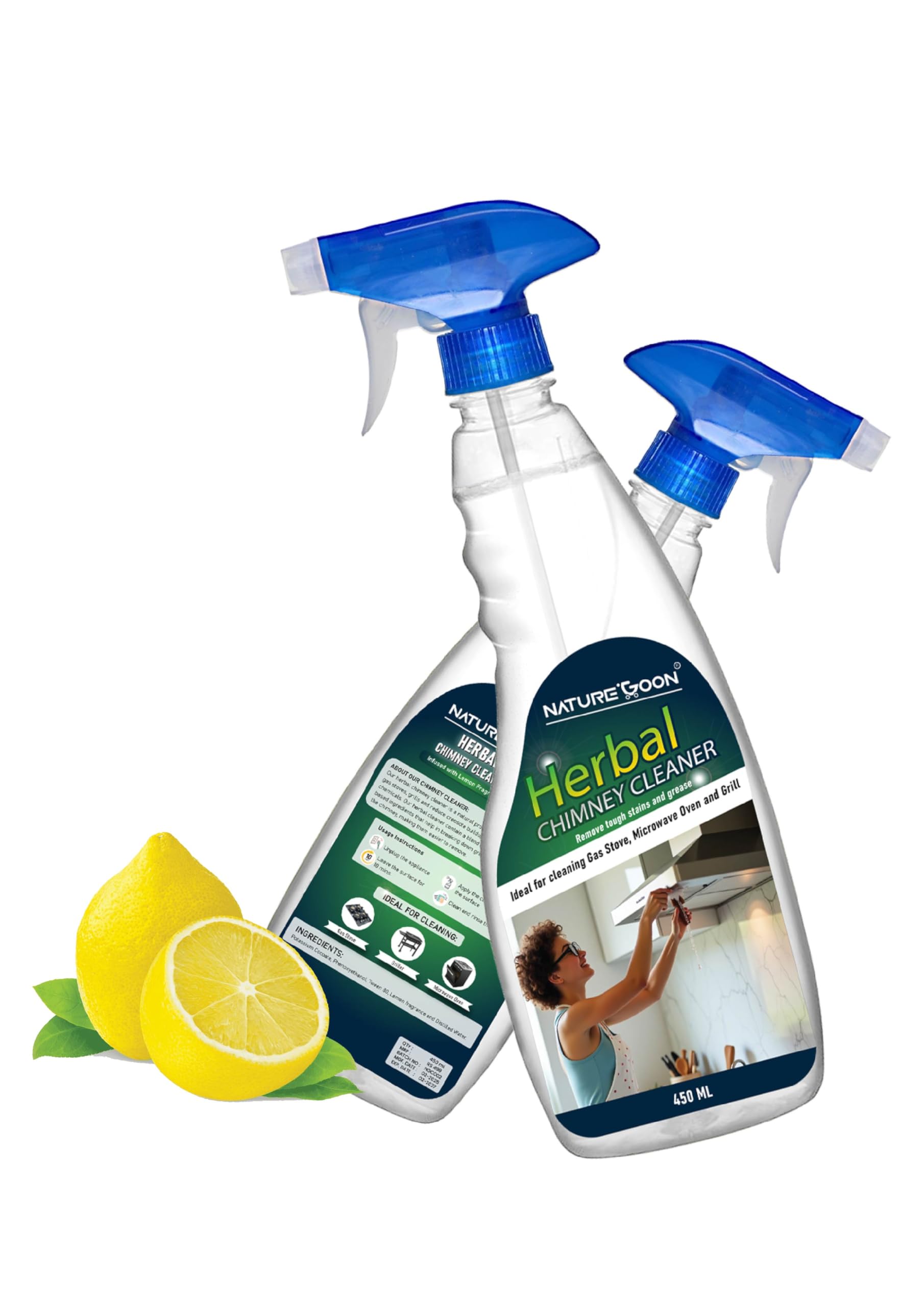 Naturegoon Herbal Chimney Cleaner Spray (450ml) | Non-Toxic and Eco-friendly | Removes Tough Grease & Stain | Ideal for cleaing Chimney, Gas Stove, Microwave Ovens and Grills.