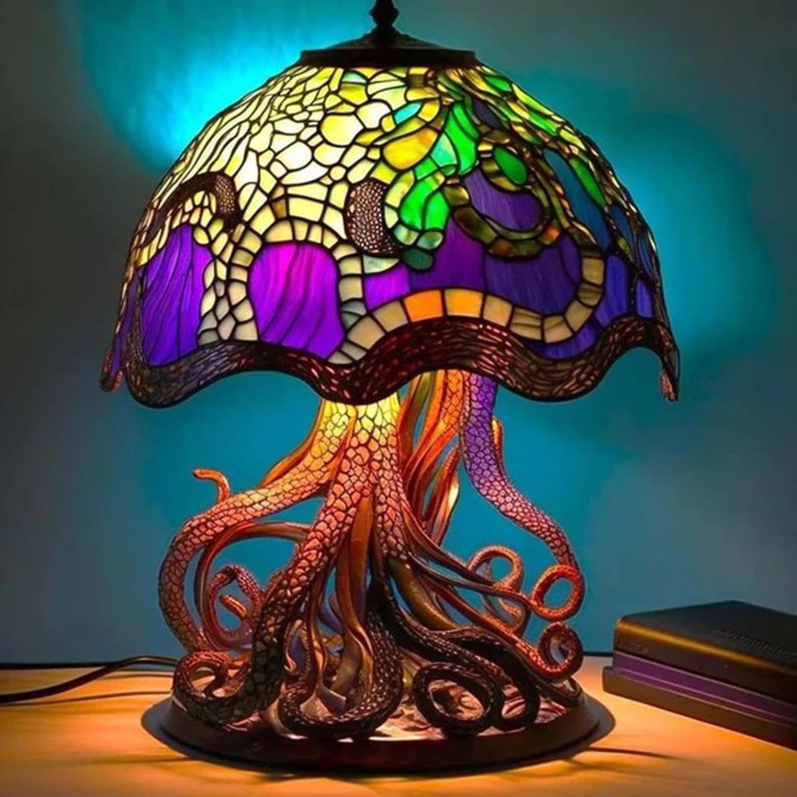 Fnaekier Mushroom Table Lamp, Stained Resin Plant Series Table Lamp, Fantasy Colorful Plants Desk Light, Desk Lamp for Kids Room, Living Room, College Dorm, Home Off-ice Birthday Gift
